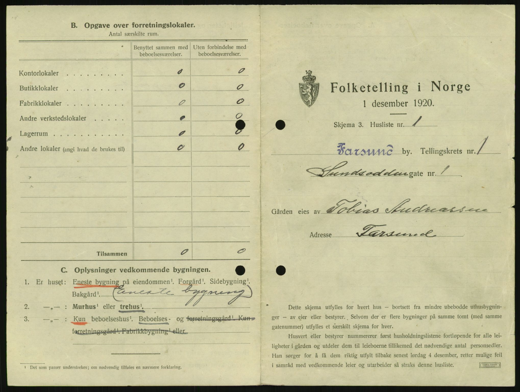 SAK, 1920 census for Farsund, 1920, p. 19