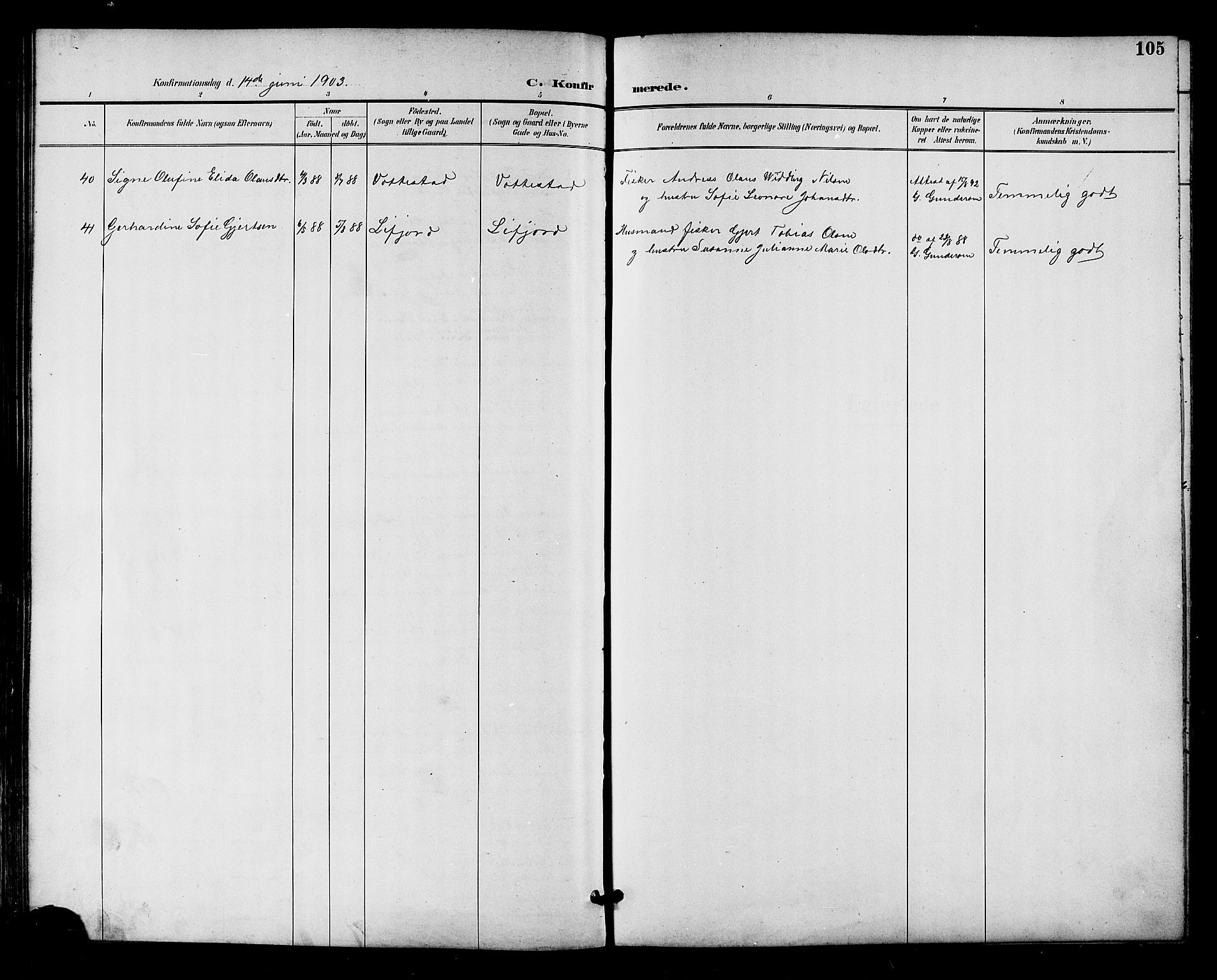 Ministerialprotokoller, klokkerbøker og fødselsregistre - Nordland, SAT/A-1459/893/L1338: Parish register (official) no. 893A10, 1894-1903, p. 105