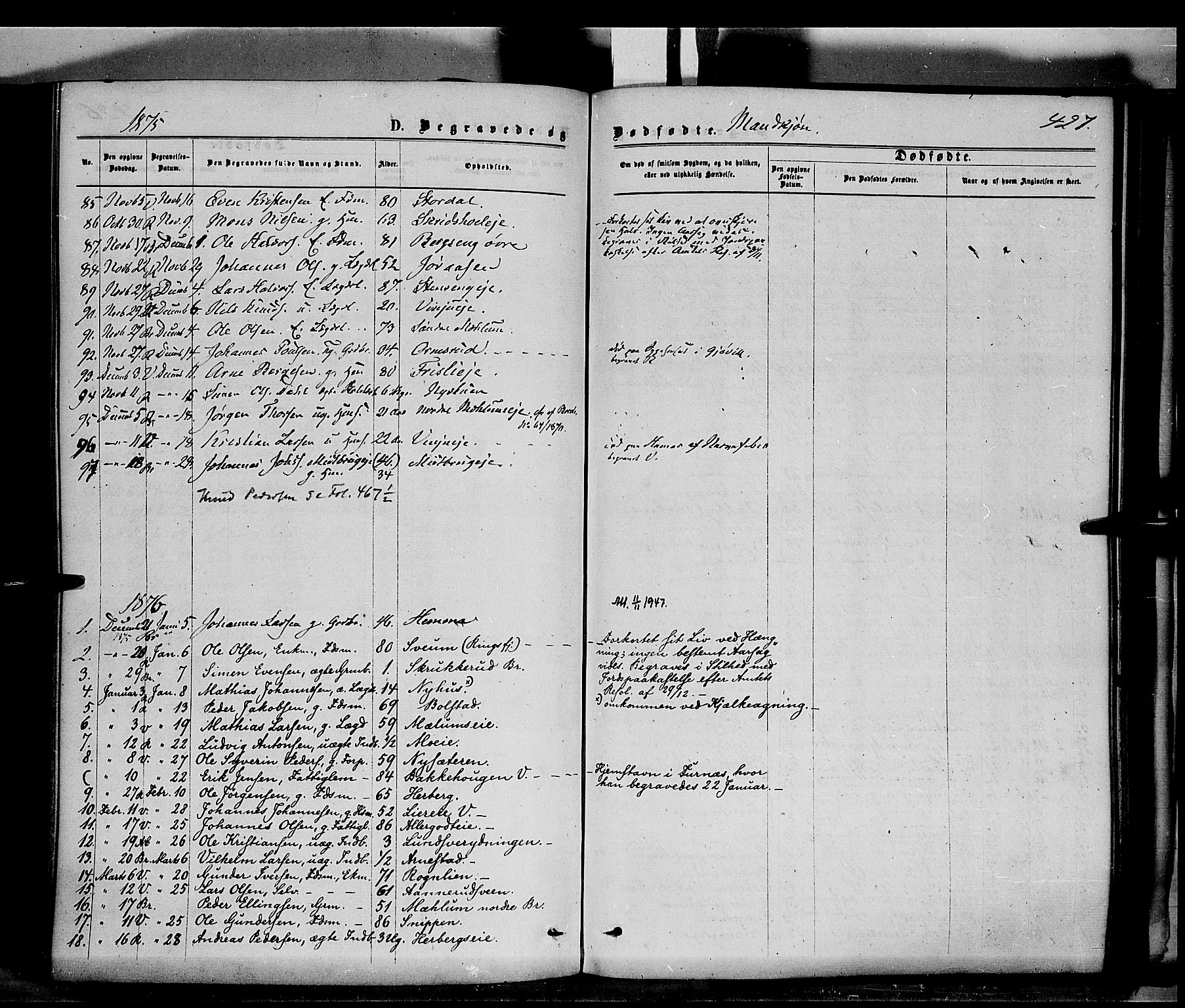 Ringsaker prestekontor, SAH/PREST-014/K/Ka/L0011: Parish register (official) no. 11, 1870-1878, p. 427