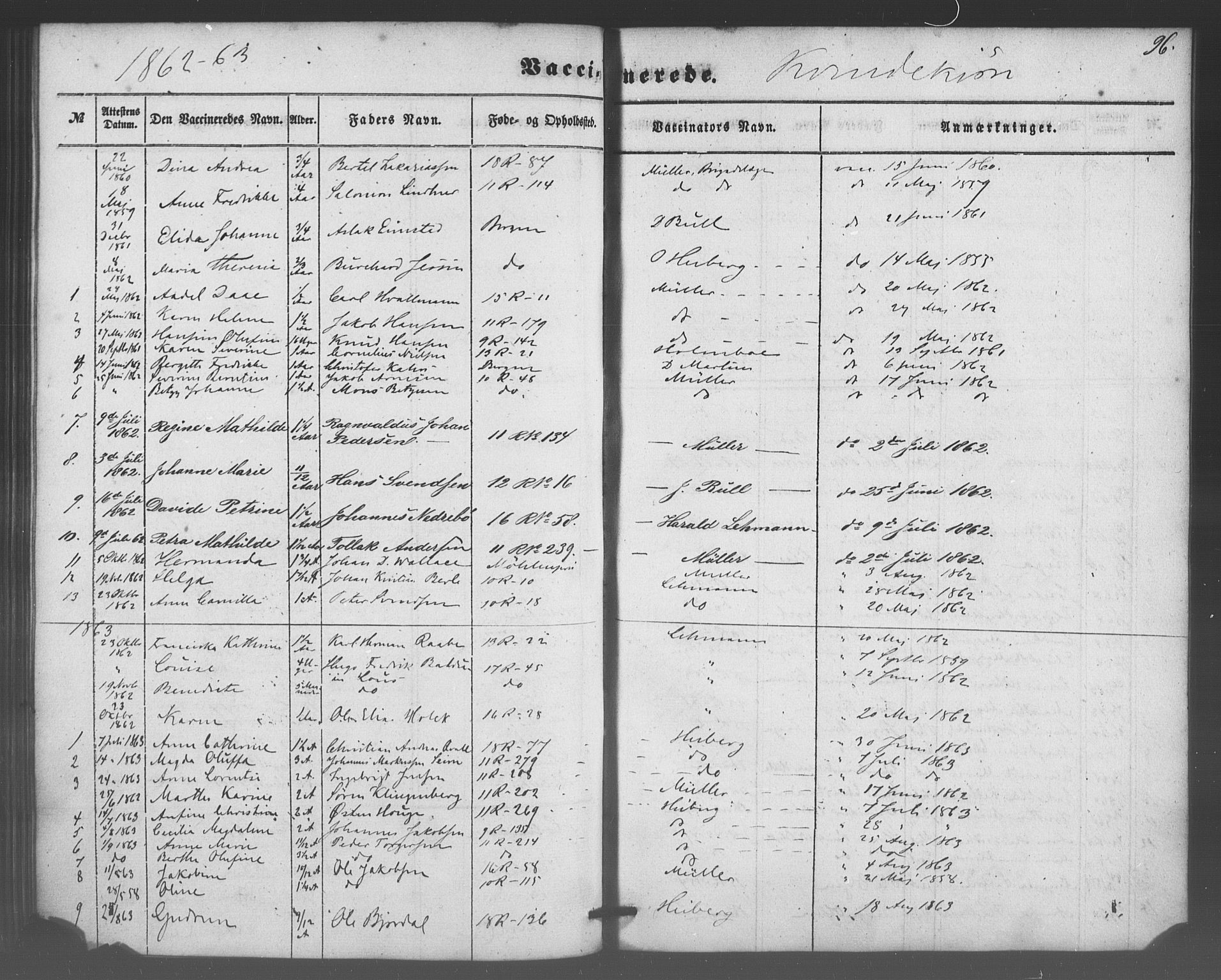 Domkirken sokneprestembete, SAB/A-74801/H/Haa/L0047: Parish register (official) no. F 2, 1852-1868, p. 96