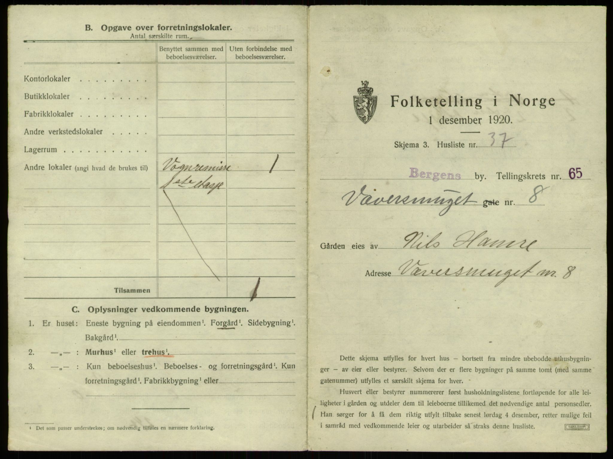 SAB, 1920 census for Bergen, 1920, p. 5914