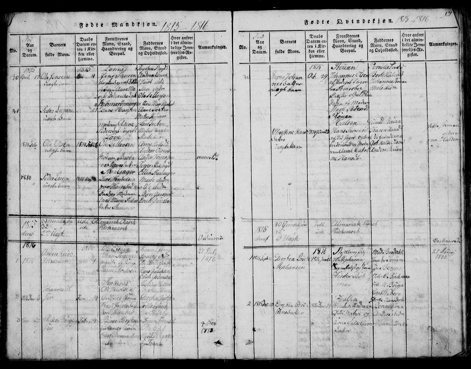 Tjølling kirkebøker, SAKO/A-60/G/Ga/L0001: Parish register (copy) no. 1, 1814-1835, p. 16-17