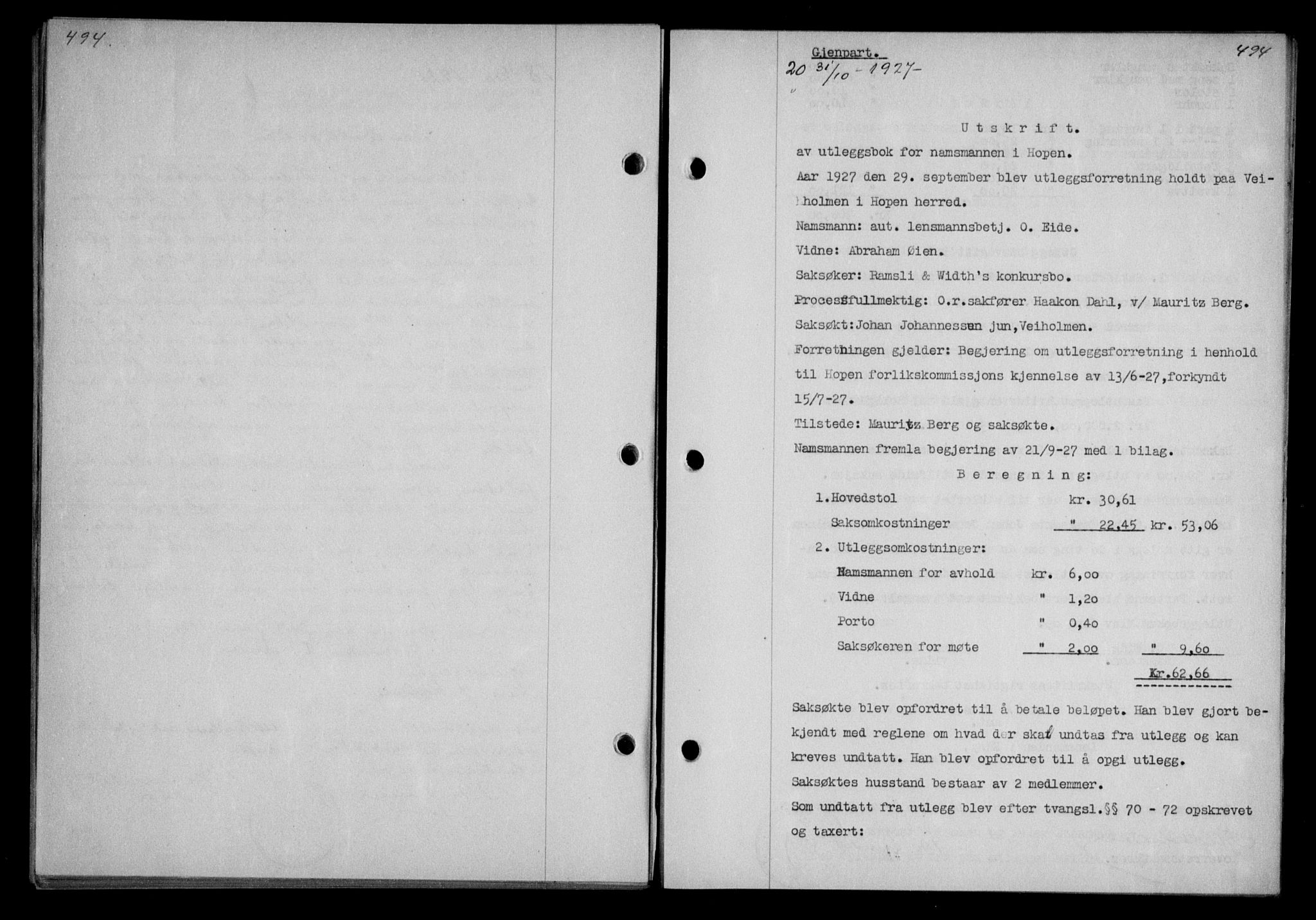 Nordmøre sorenskriveri, AV/SAT-A-4132/1/2/2Ca/L0062: Mortgage book no. 52, 1927-1927, Deed date: 31.10.1927