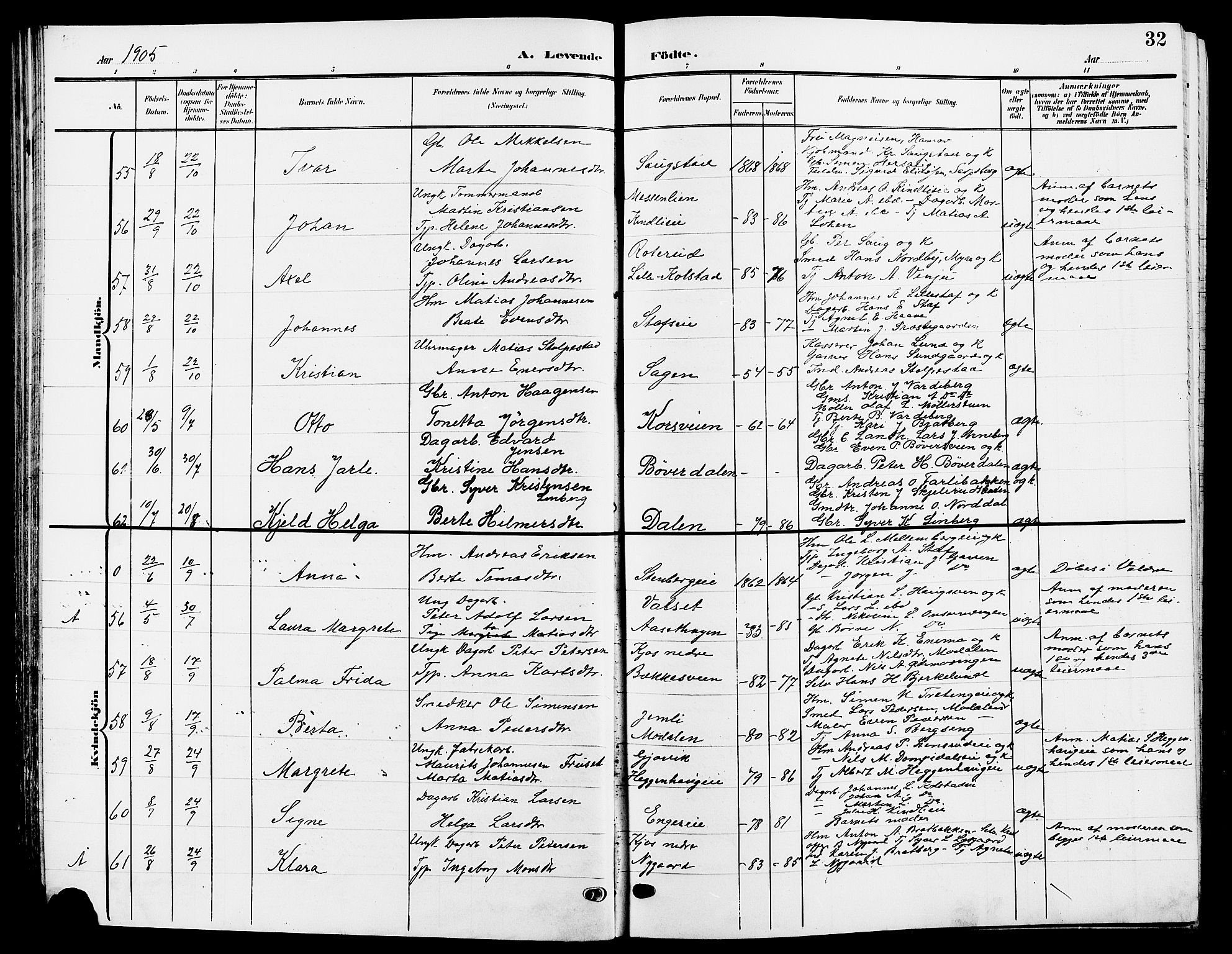 Ringsaker prestekontor, SAH/PREST-014/L/La/L0015: Parish register (copy) no. 15, 1903-1912, p. 32
