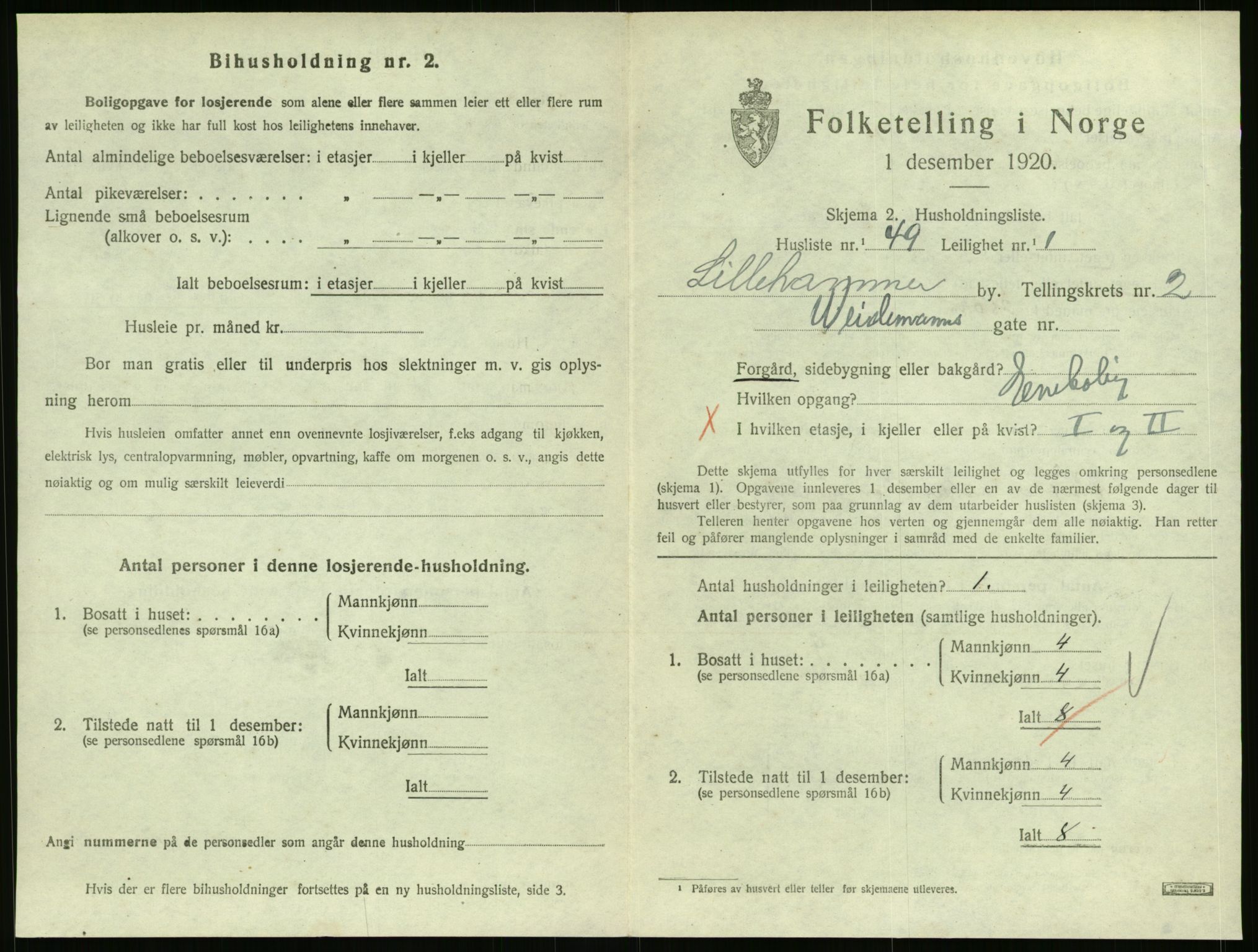 SAH, 1920 census for Lillehammer, 1920, p. 1678