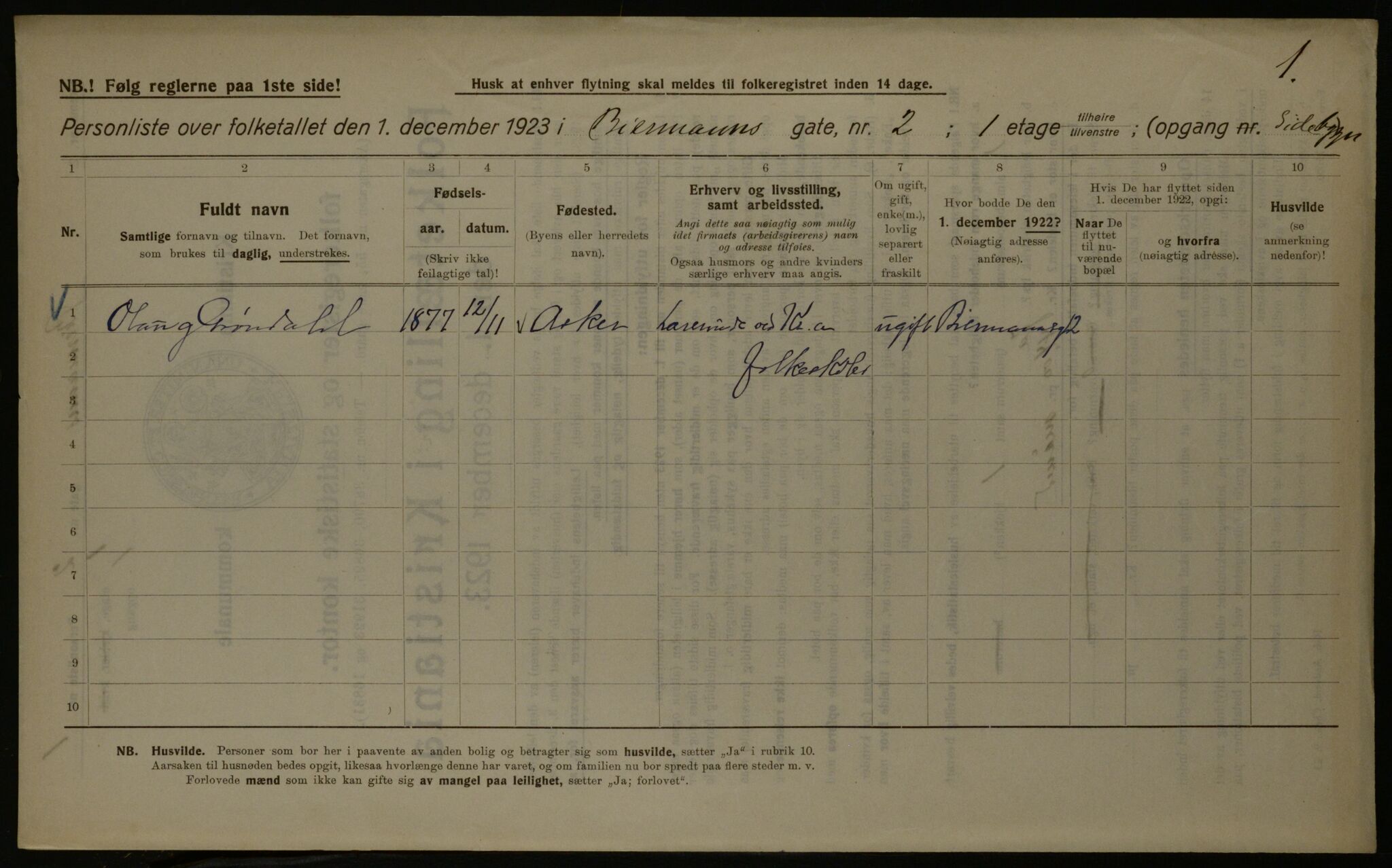 OBA, Municipal Census 1923 for Kristiania, 1923, p. 5801