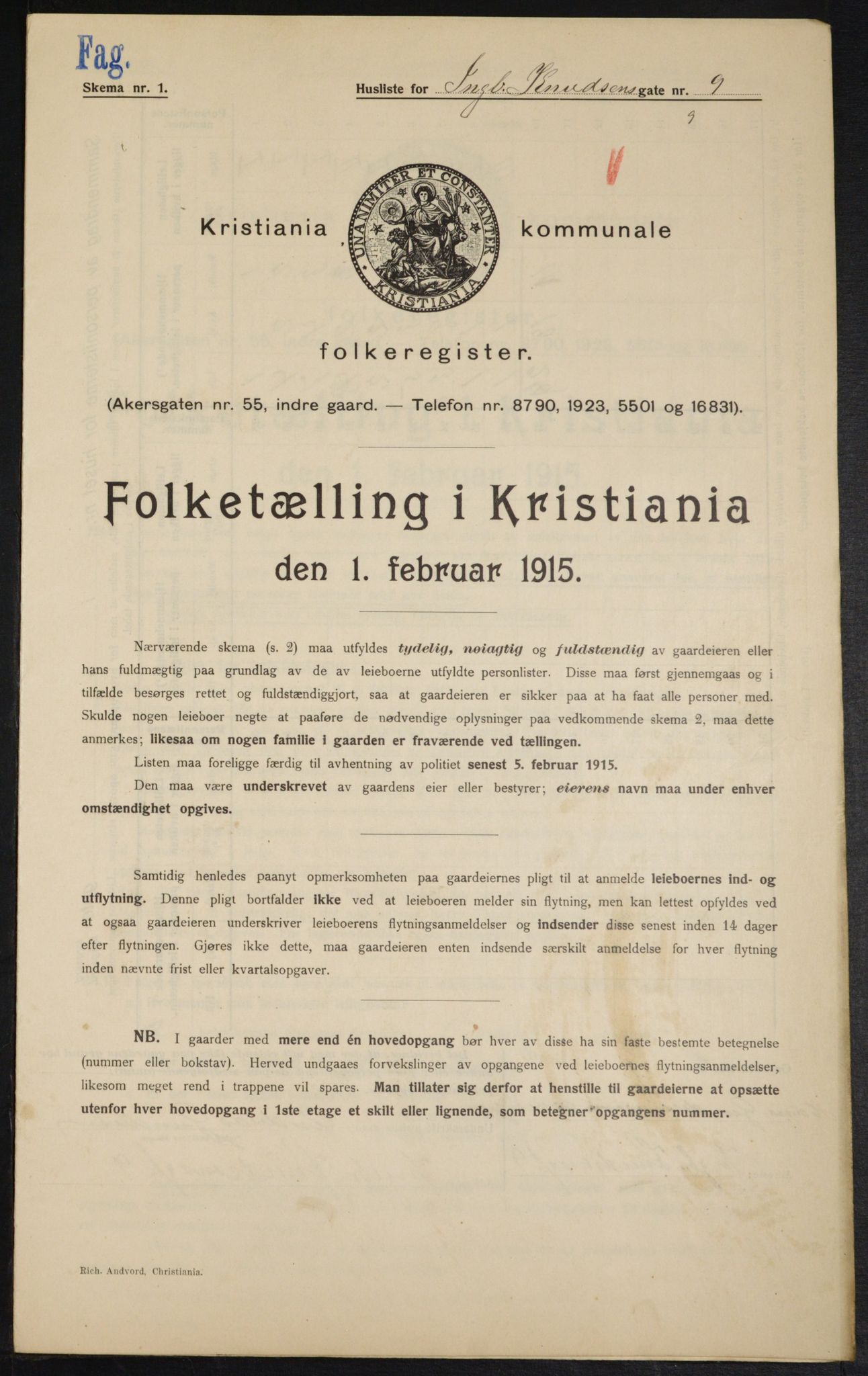 OBA, Municipal Census 1915 for Kristiania, 1915, p. 43344