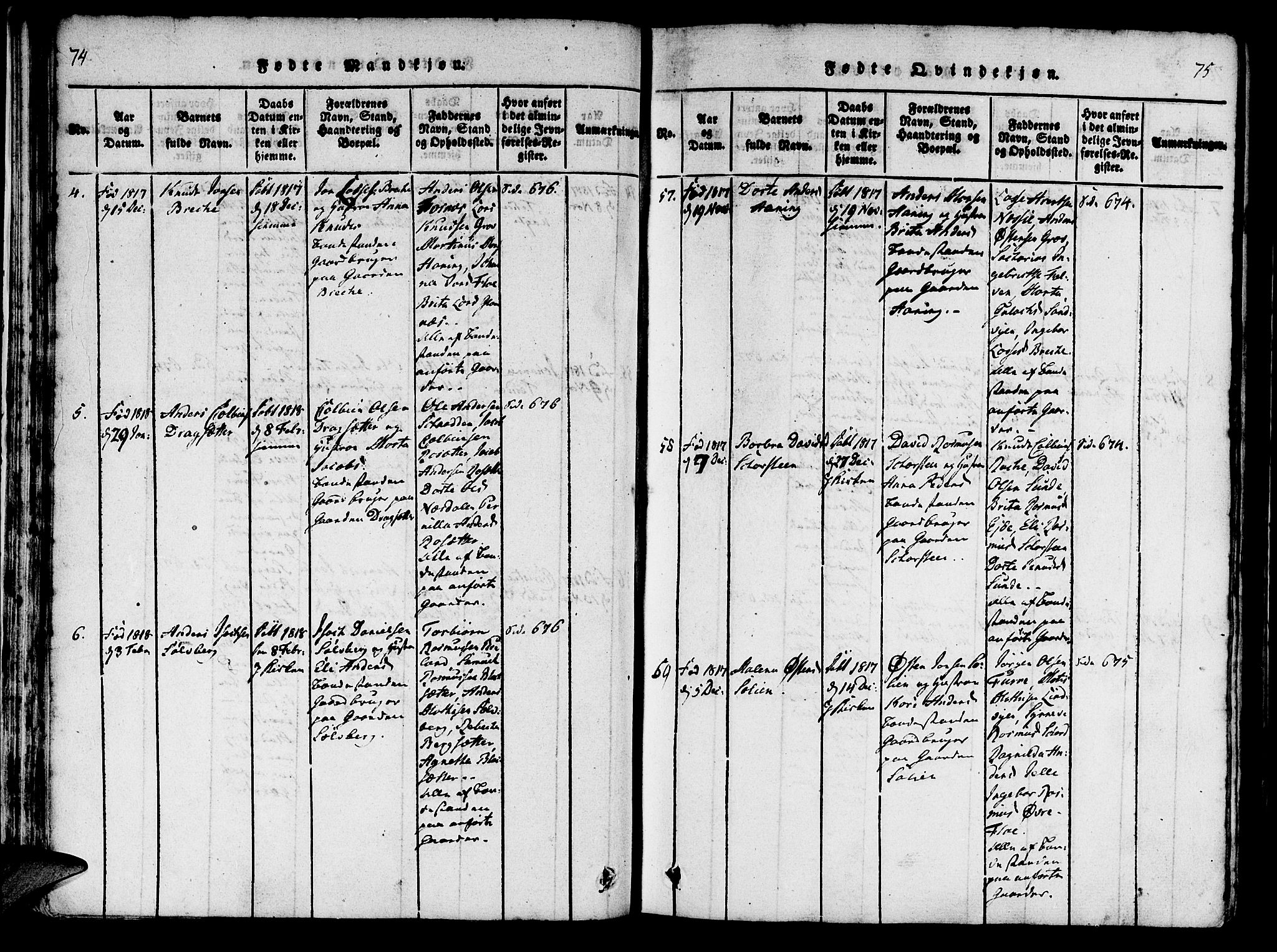 Innvik sokneprestembete, AV/SAB-A-80501: Parish register (official) no. A 2, 1816-1821, p. 74-75