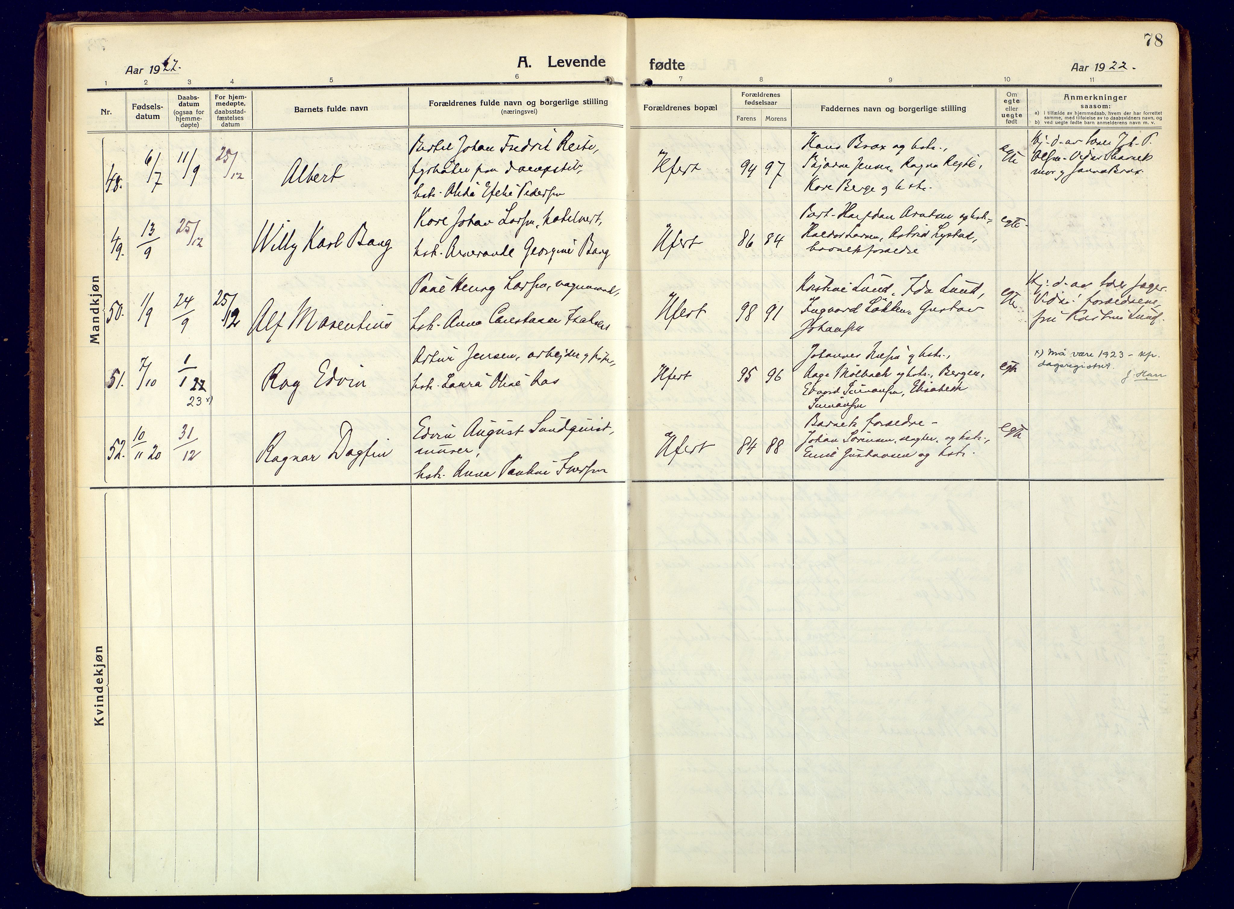 Hammerfest sokneprestkontor, SATØ/S-1347/H/Ha/L0015.kirke: Parish register (official) no. 15, 1916-1923, p. 78