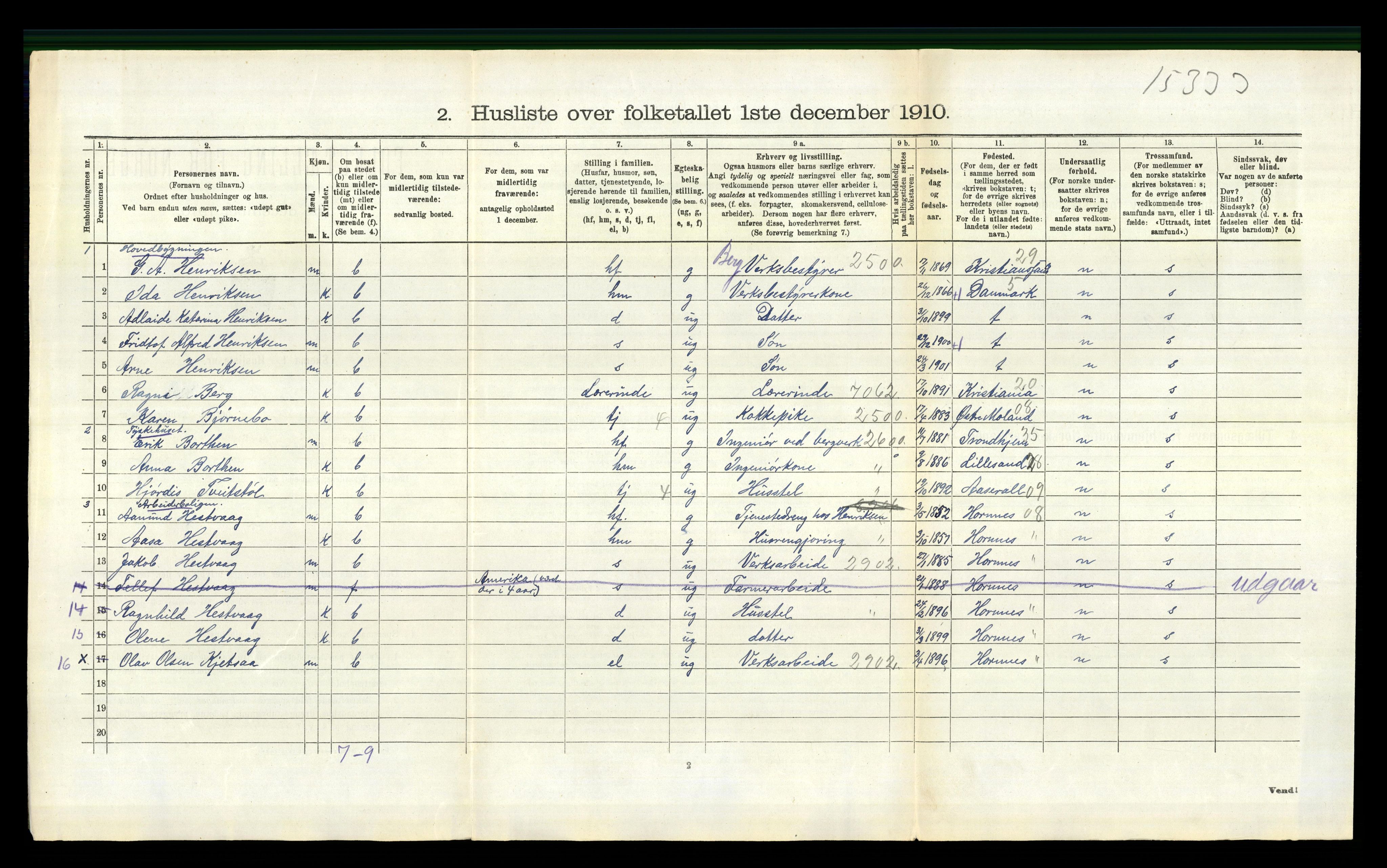 RA, 1910 census for Evje, 1910, p. 293