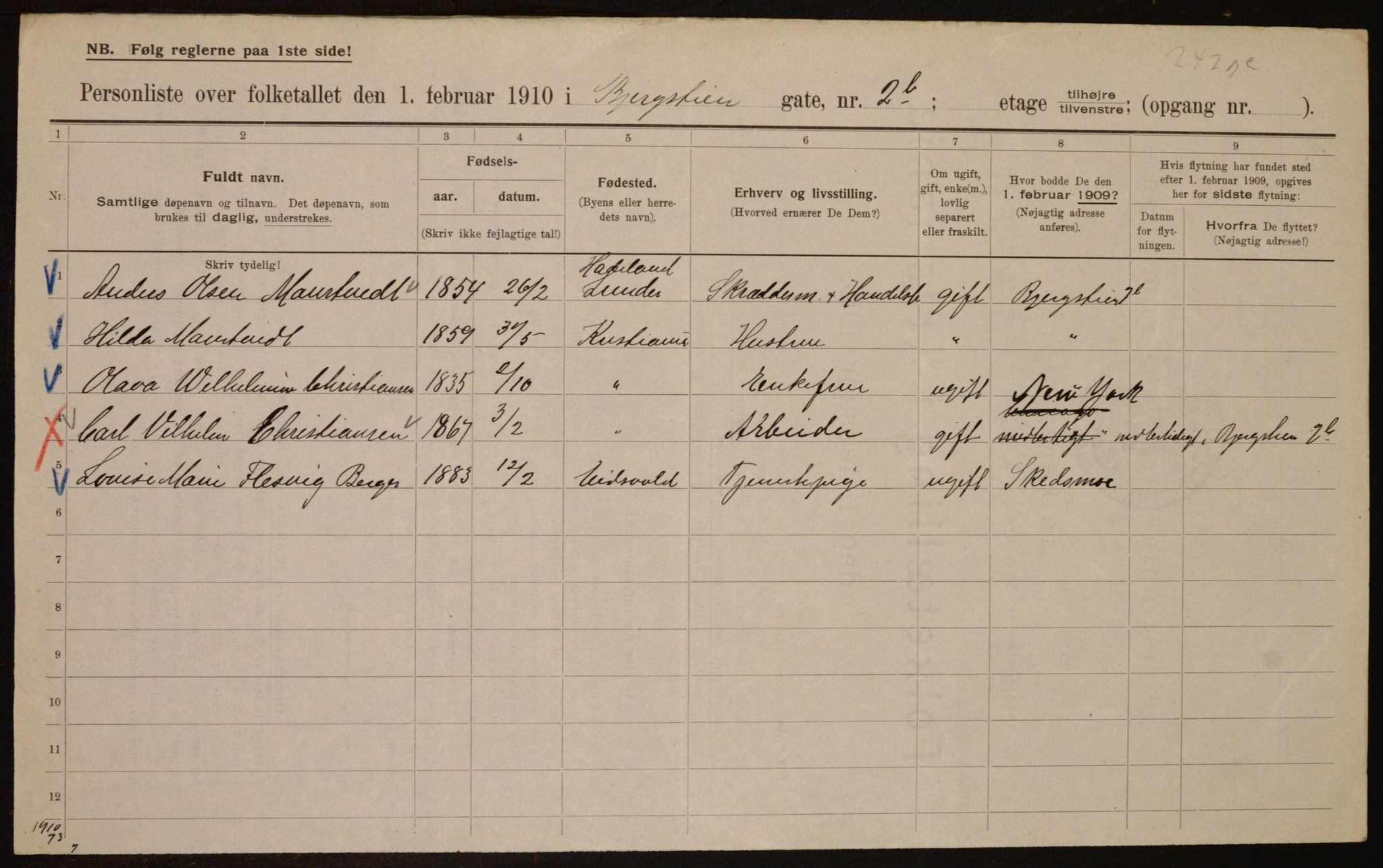 OBA, Municipal Census 1910 for Kristiania, 1910, p. 4179