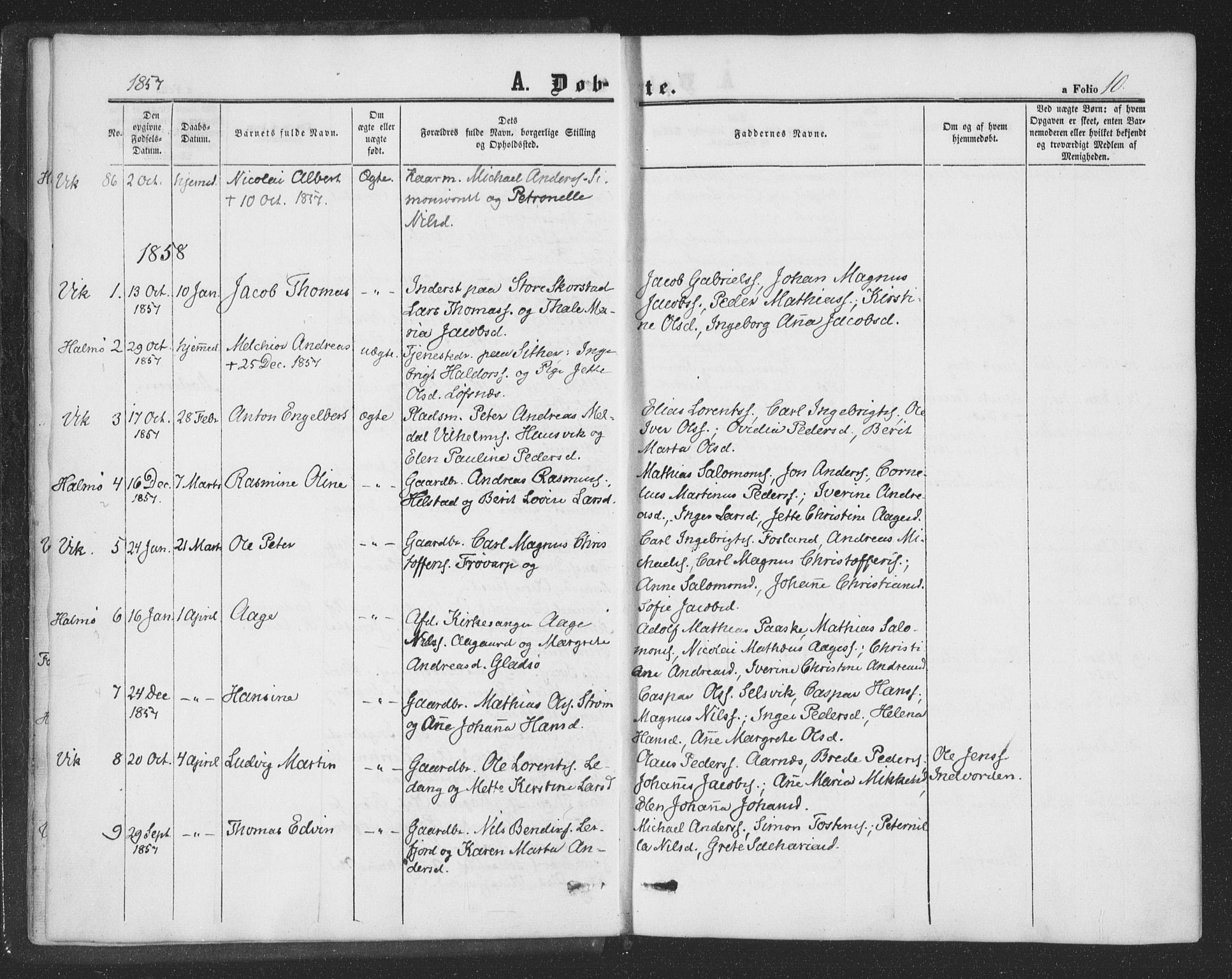 Ministerialprotokoller, klokkerbøker og fødselsregistre - Nord-Trøndelag, SAT/A-1458/773/L0615: Parish register (official) no. 773A06, 1857-1870, p. 10