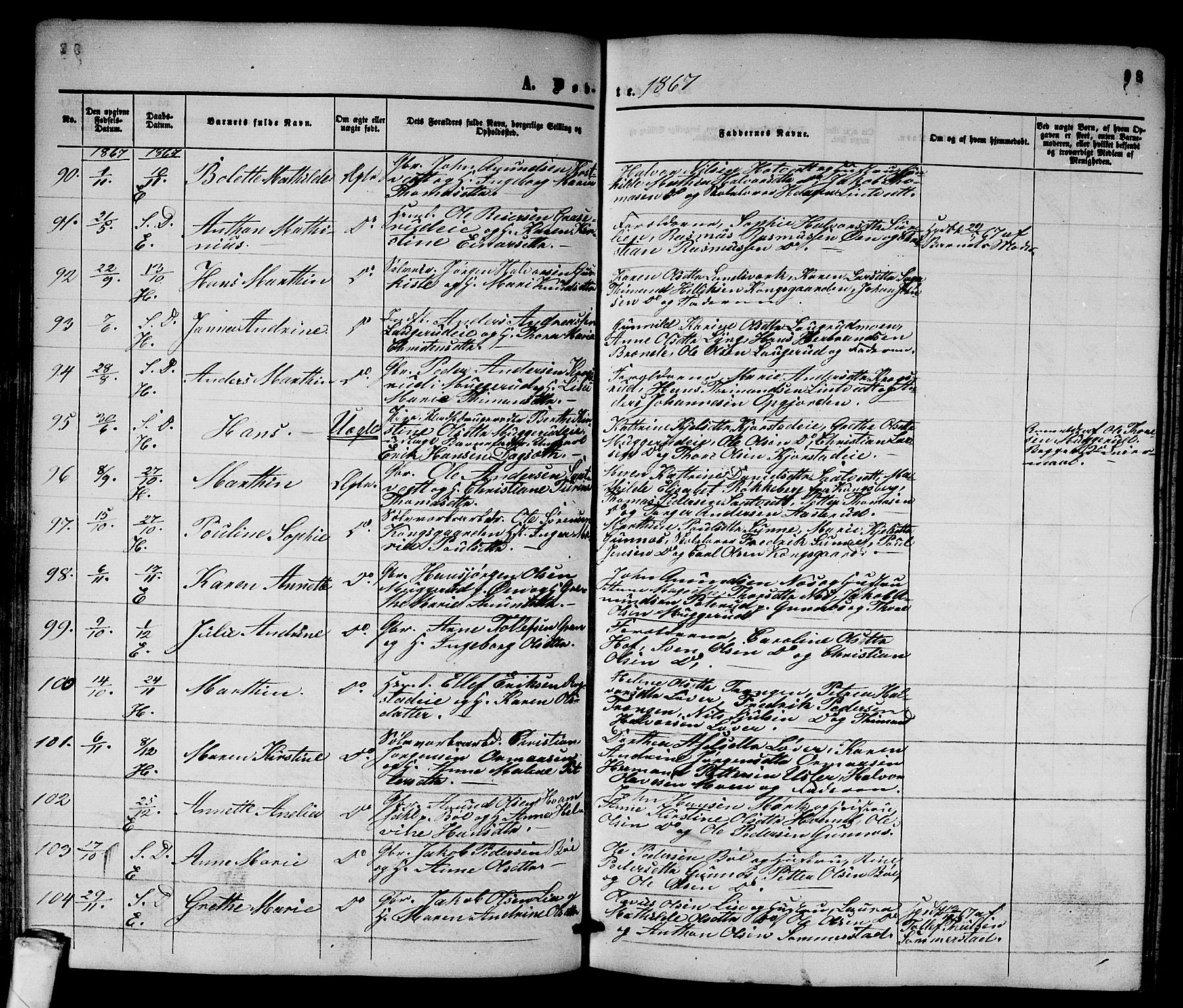 Sandsvær kirkebøker, AV/SAKO-A-244/G/Ga/L0005: Parish register (copy) no. I 5, 1857-1873, p. 98