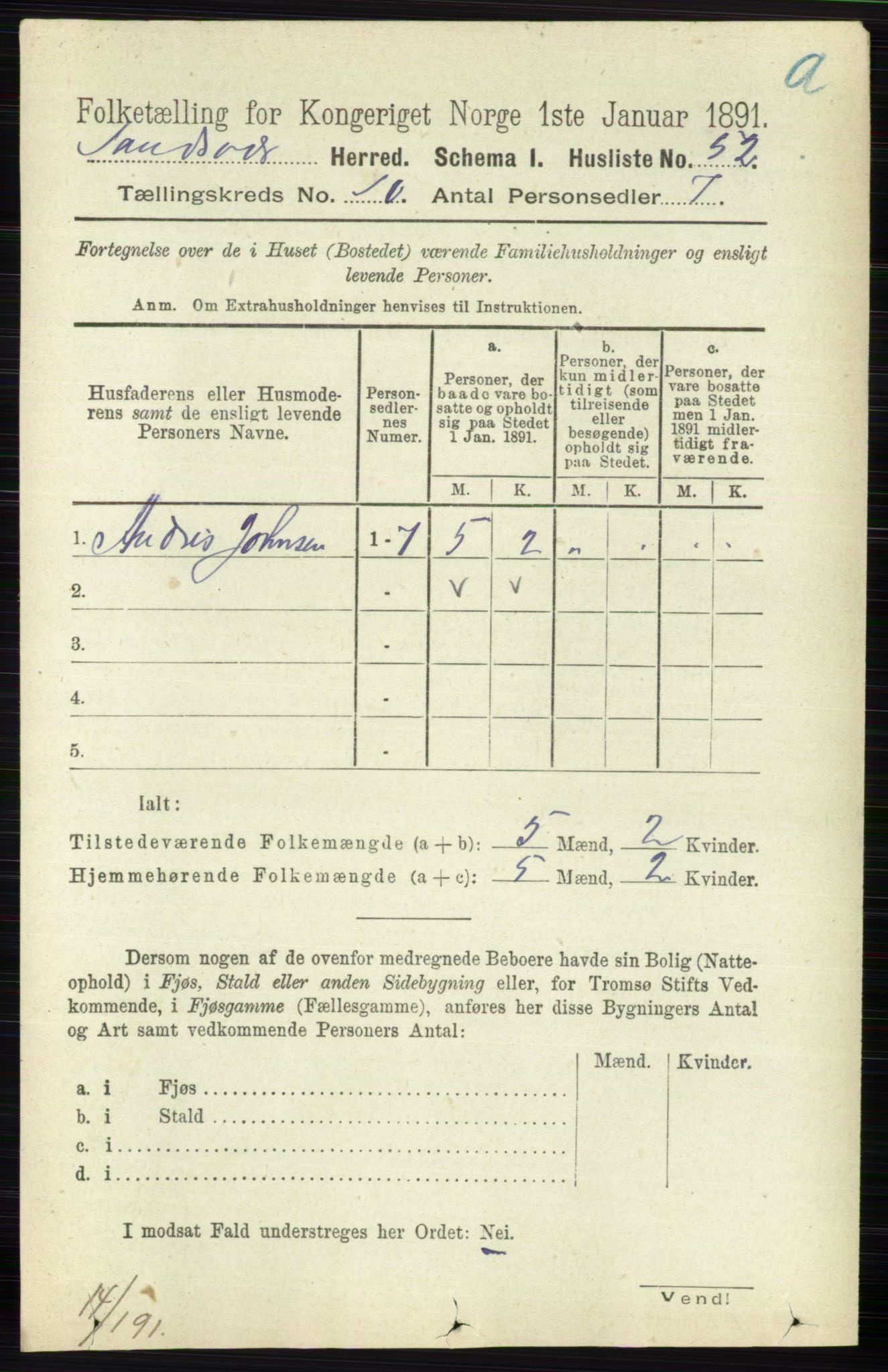 RA, 1891 census for 0629 Sandsvær, 1891, p. 4888