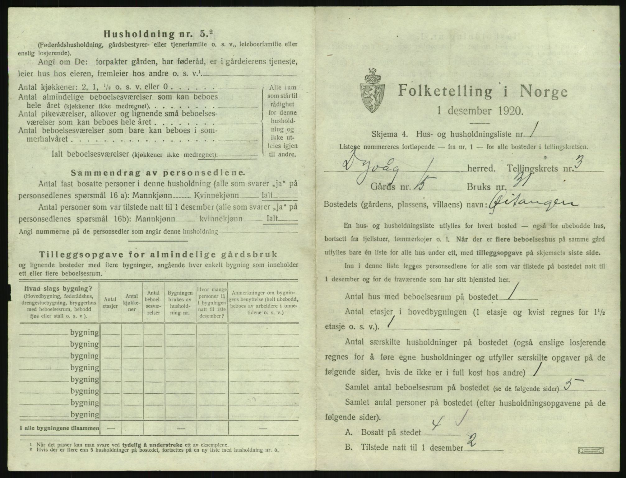 SAK, 1920 census for Dypvåg, 1920, p. 303