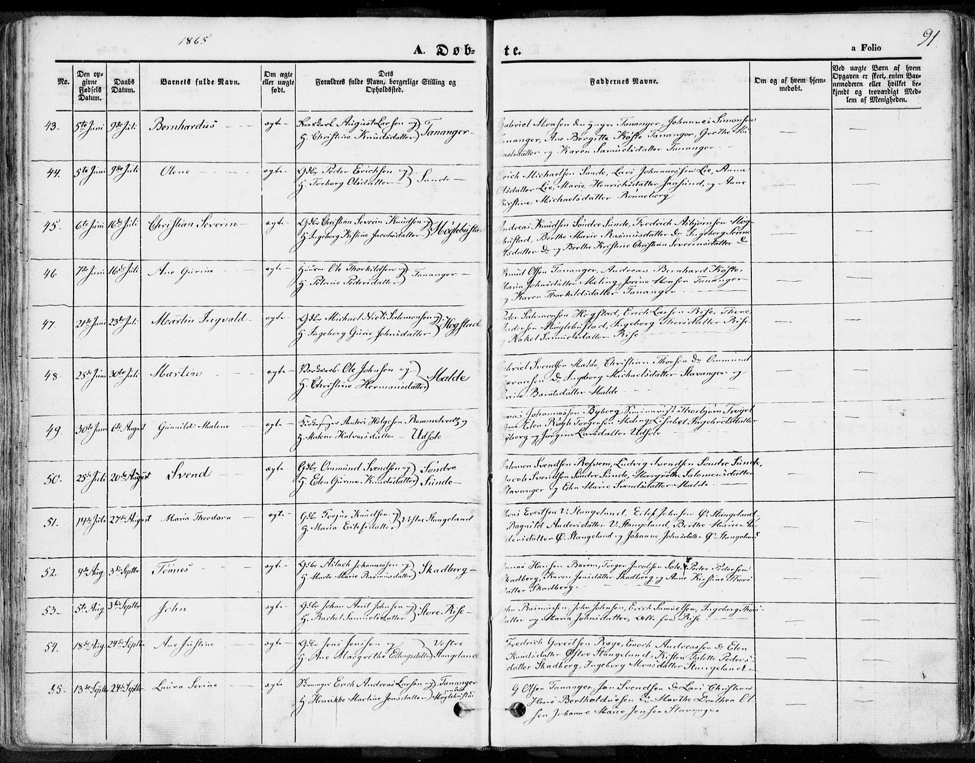 Håland sokneprestkontor, SAST/A-101802/001/30BA/L0007: Parish register (official) no. A 7.1, 1854-1870, p. 91