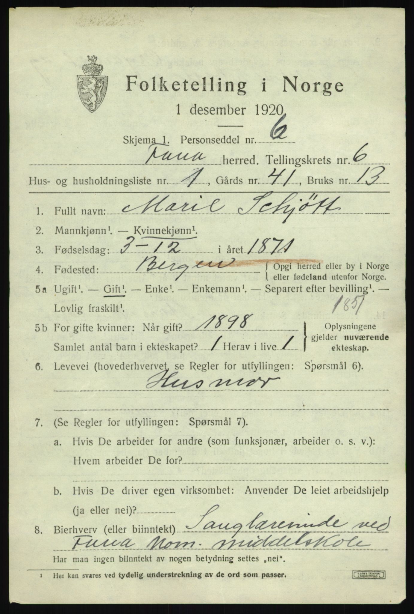 SAB, 1920 census for Fana, 1920, p. 10133