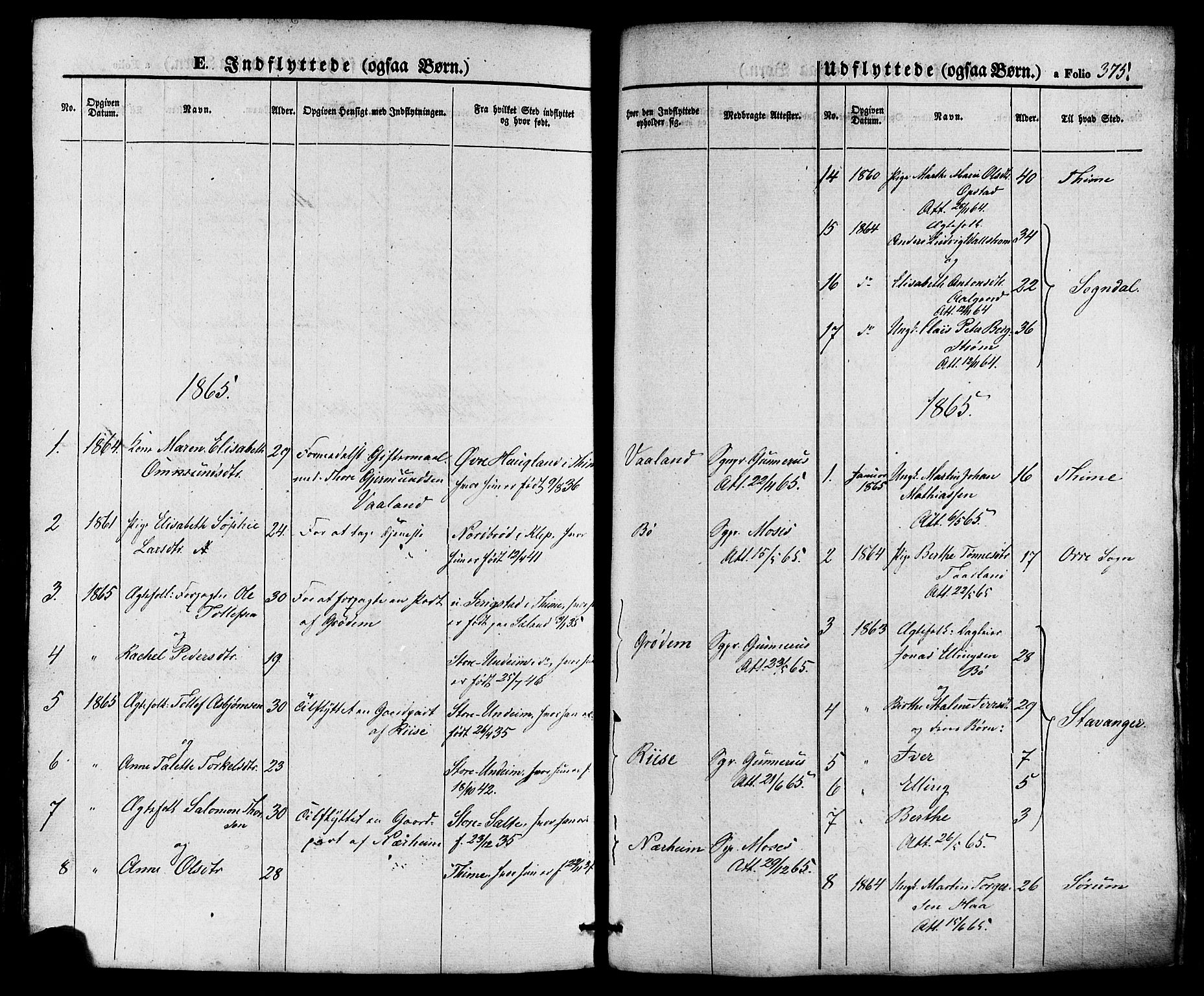 Hå sokneprestkontor, SAST/A-101801/001/30BA/L0008: Parish register (official) no. A 7, 1853-1878, p. 375