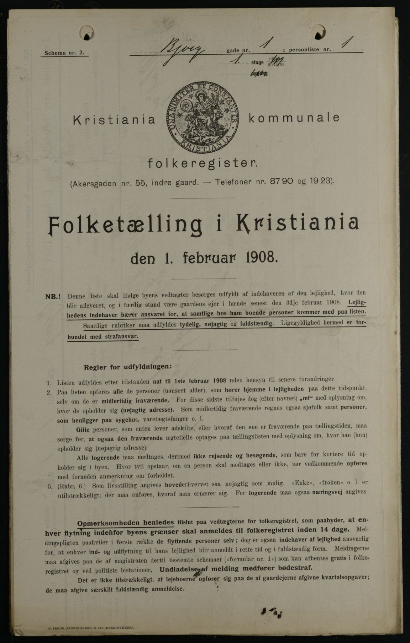 OBA, Municipal Census 1908 for Kristiania, 1908, p. 5354