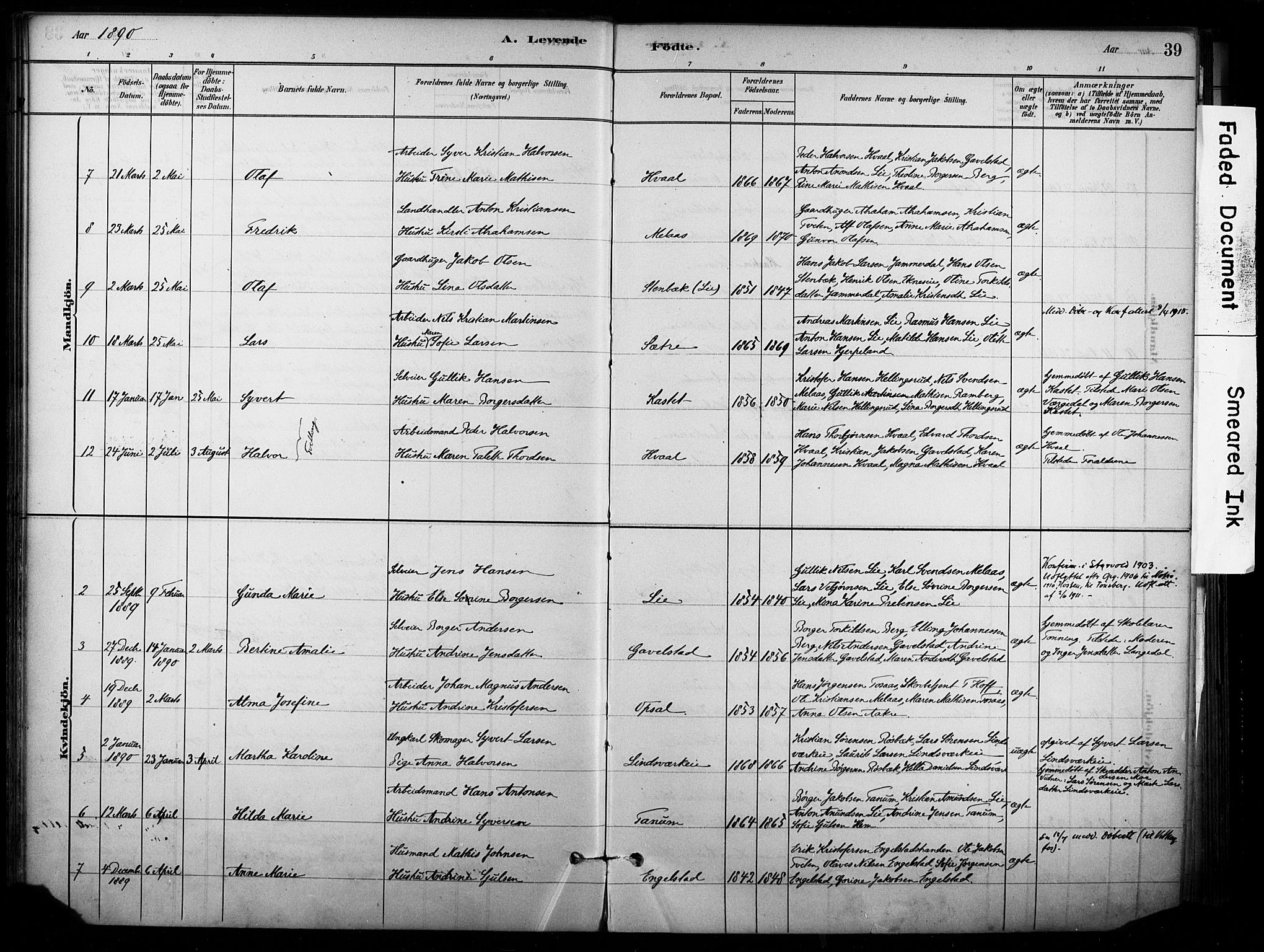 Lardal kirkebøker, AV/SAKO-A-350/F/Fb/L0001: Parish register (official) no. II 1, 1881-1911, p. 39