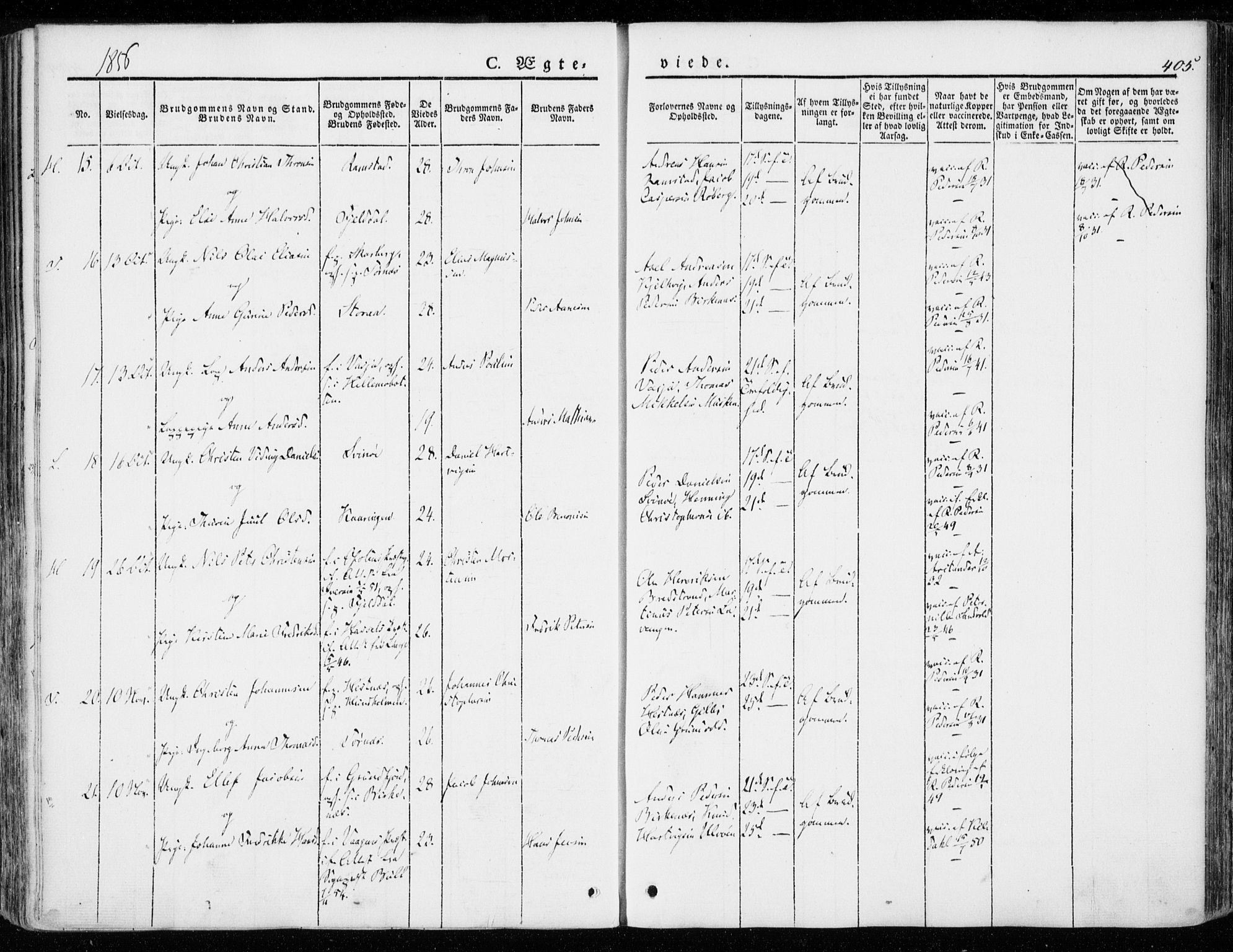 Ministerialprotokoller, klokkerbøker og fødselsregistre - Nordland, AV/SAT-A-1459/872/L1033: Parish register (official) no. 872A08, 1840-1863, p. 405