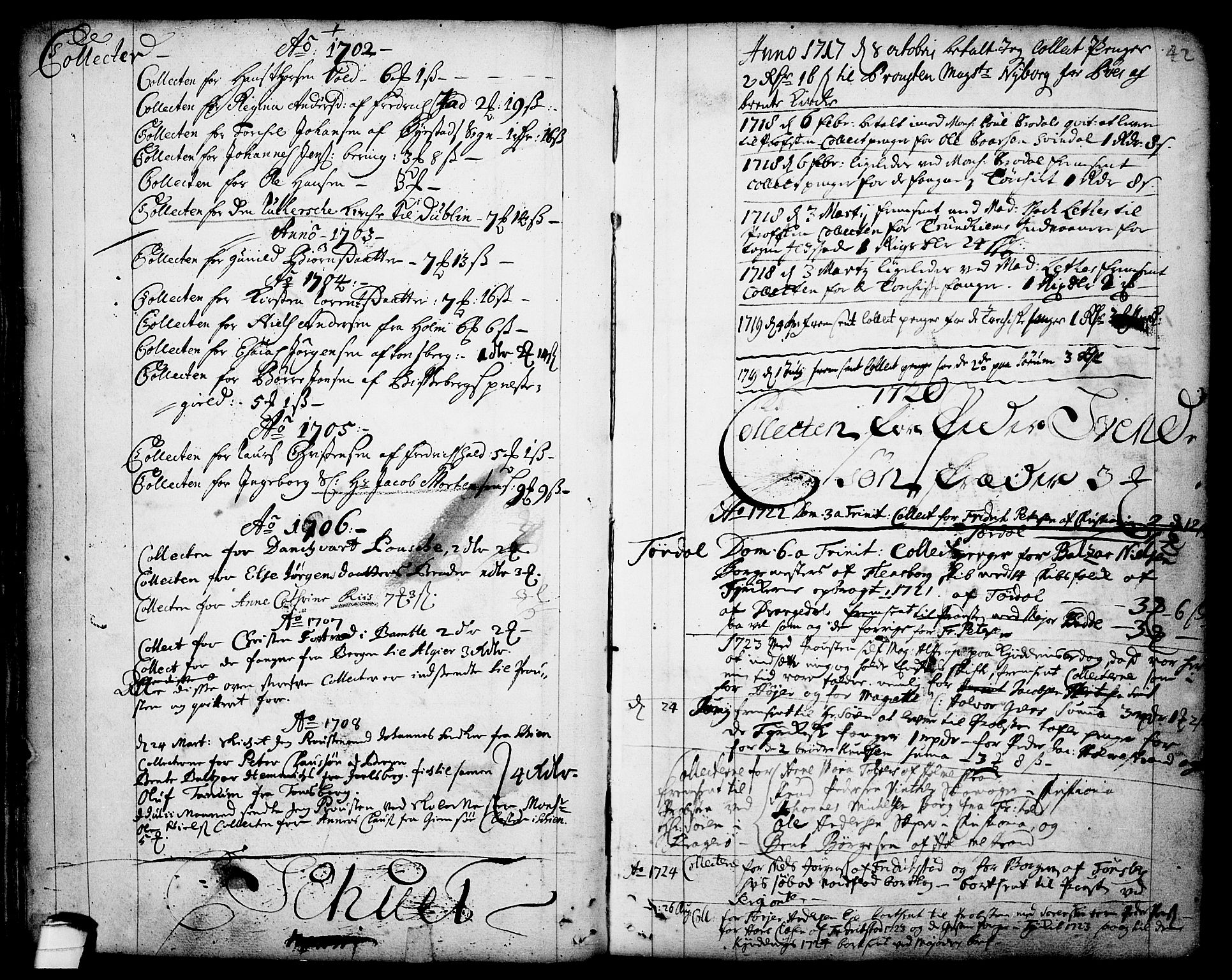 Drangedal kirkebøker, SAKO/A-258/F/Fa/L0001: Parish register (official) no. 1, 1697-1767, p. 42