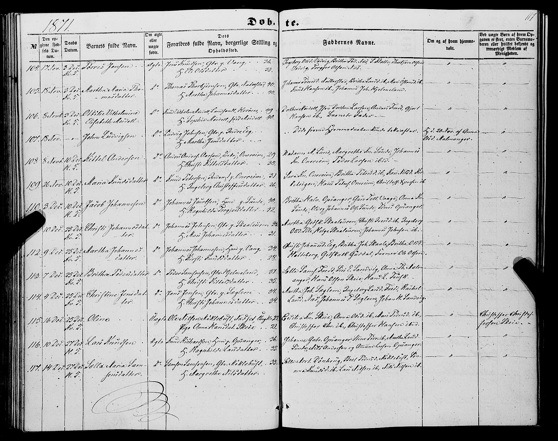 Kvinnherad sokneprestembete, AV/SAB-A-76401/H/Haa: Parish register (official) no. A 8, 1854-1872, p. 117