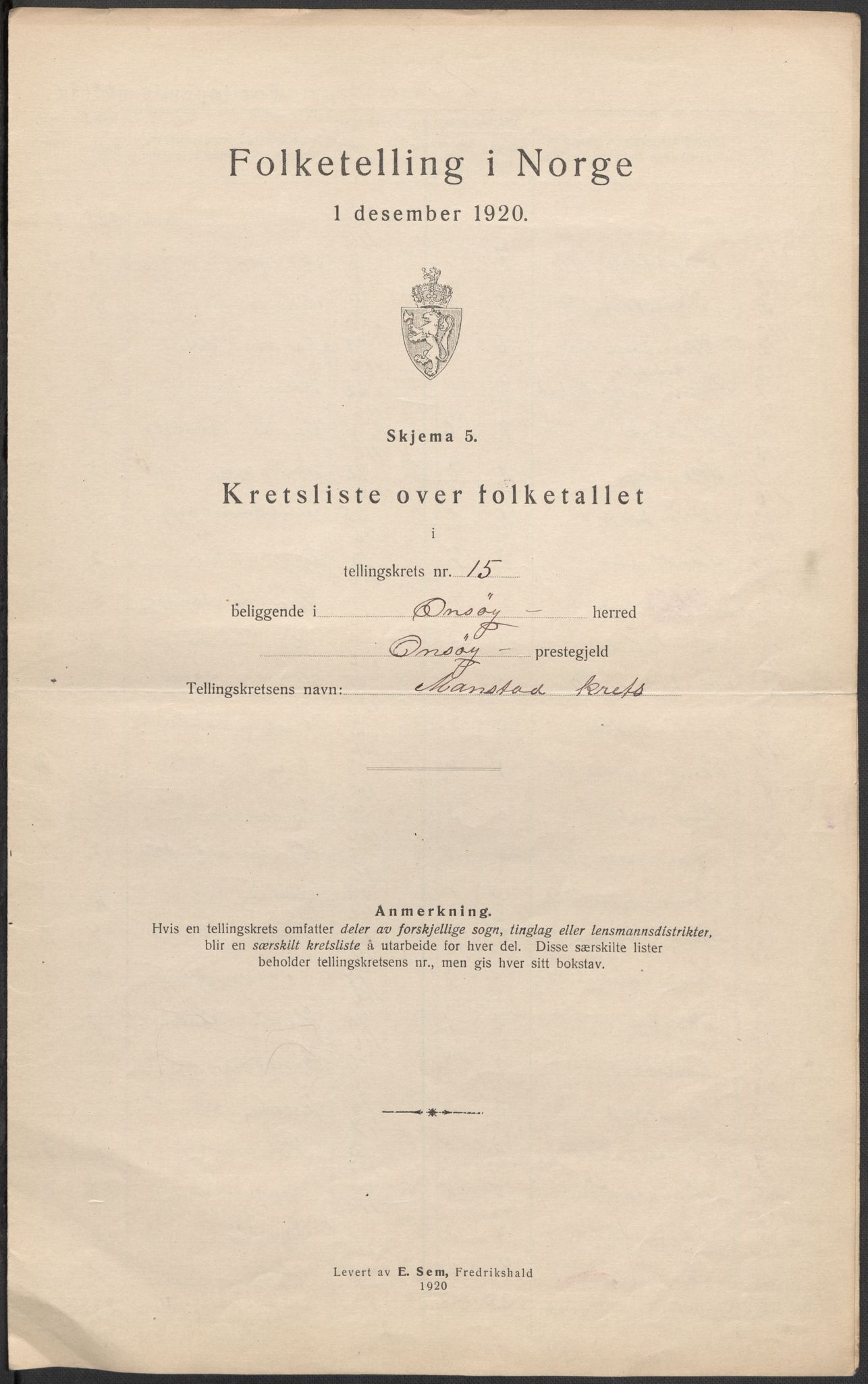 SAO, 1920 census for Onsøy, 1920, p. 60