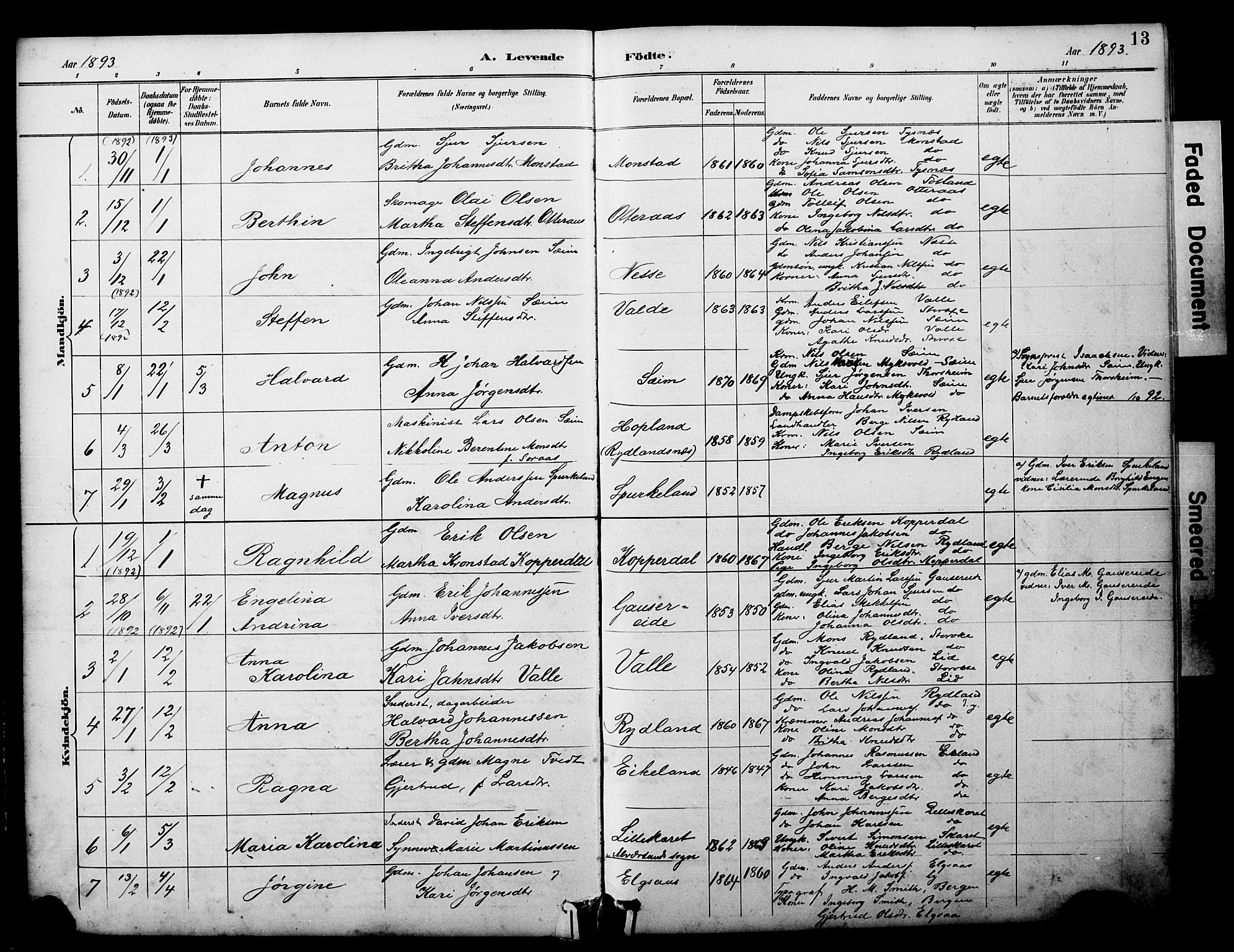 Alversund Sokneprestembete, SAB/A-73901/H/Ha/Hab: Parish register (copy) no. D 3, 1890-1908, p. 13