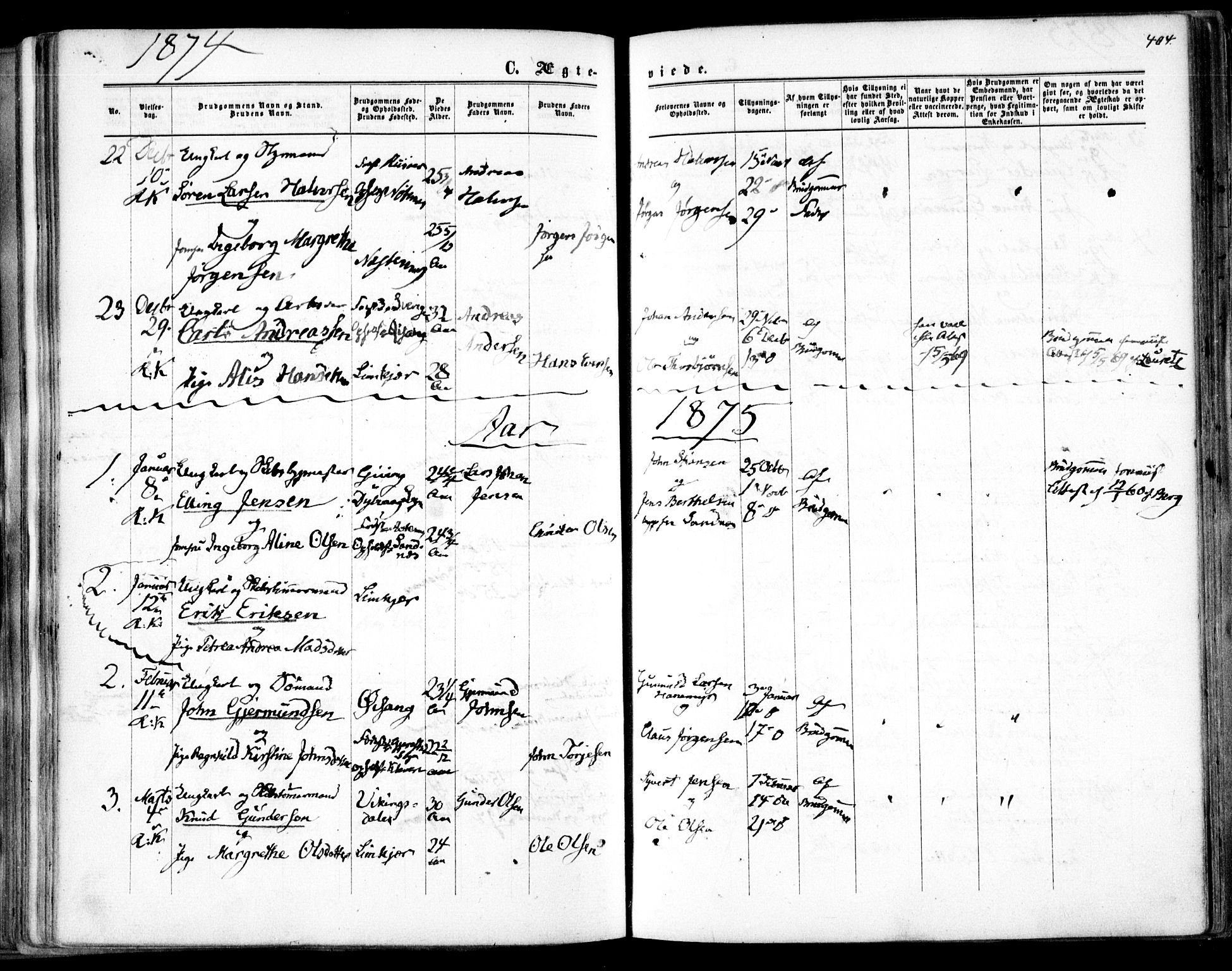 Søndeled sokneprestkontor, SAK/1111-0038/F/Fa/L0003: Parish register (official) no. A 3, 1861-1879, p. 404