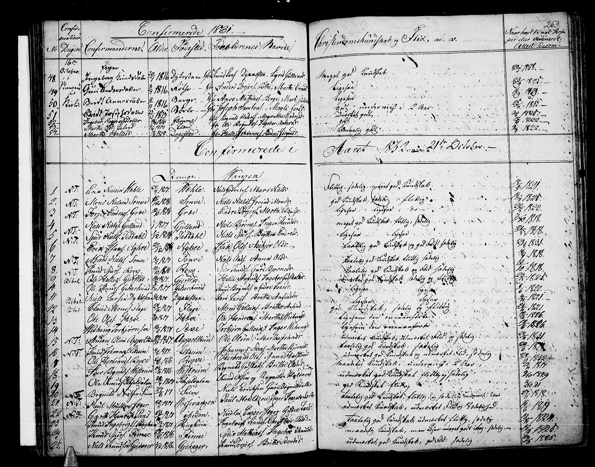 Voss sokneprestembete, SAB/A-79001/H/Haa: Parish register (official) no. A 12, 1823-1837, p. 263