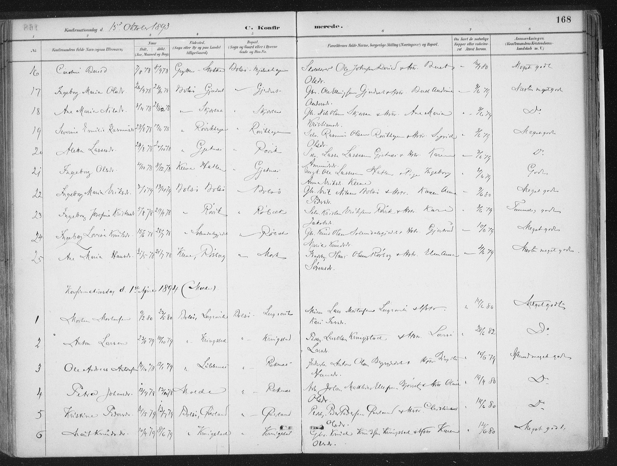 Ministerialprotokoller, klokkerbøker og fødselsregistre - Møre og Romsdal, SAT/A-1454/555/L0658: Parish register (official) no. 555A09, 1887-1917, p. 168
