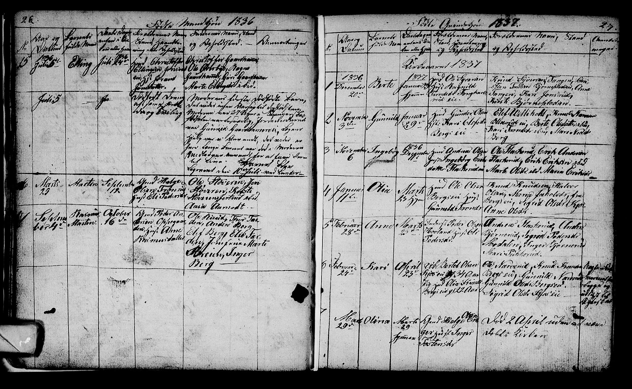 Lunder kirkebøker, SAKO/A-629/G/Ga/L0001: Parish register (copy) no. I 1, 1832-1849, p. 26-27