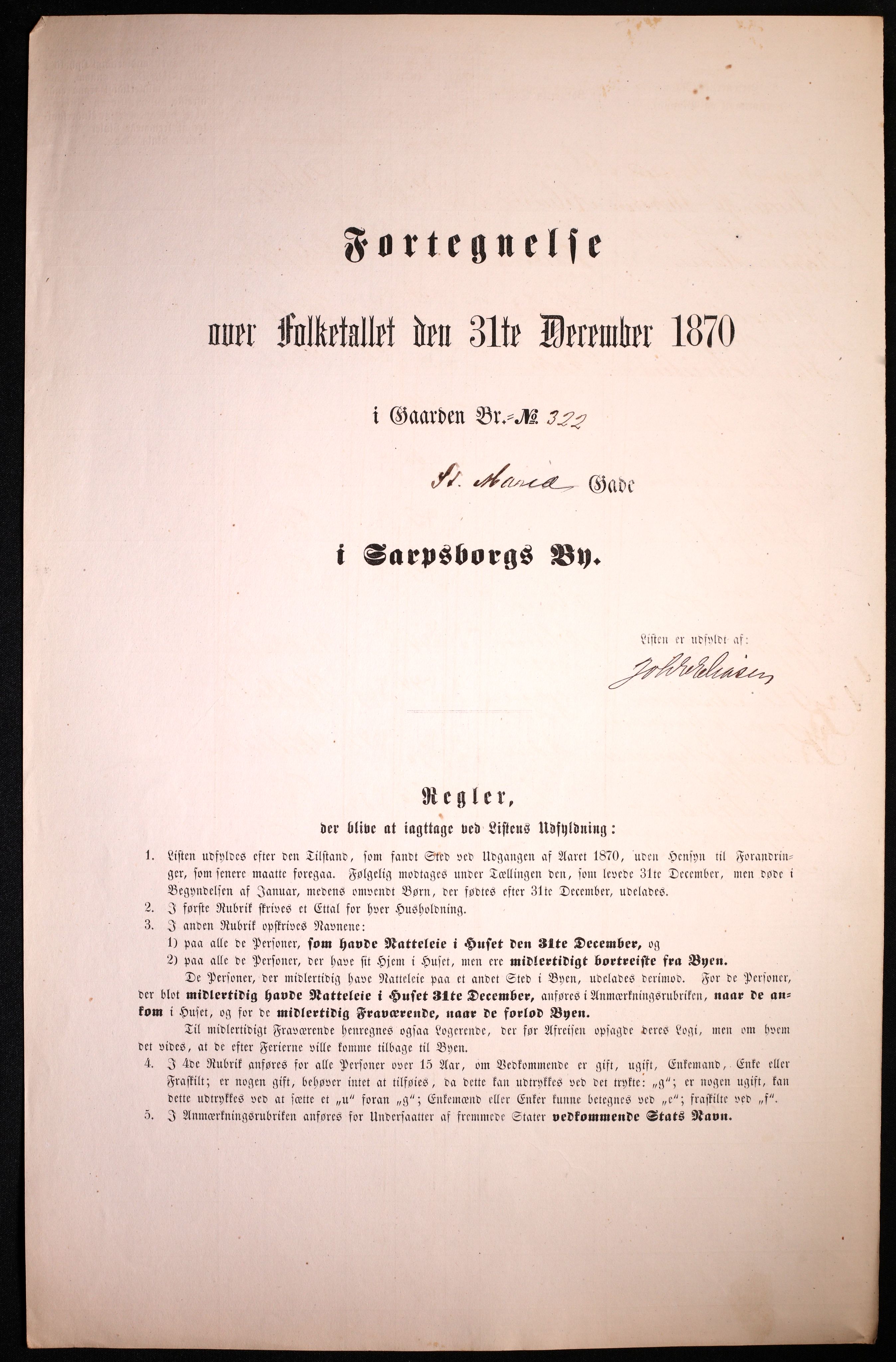 RA, 1870 census for 0102 Sarpsborg, 1870, p. 267