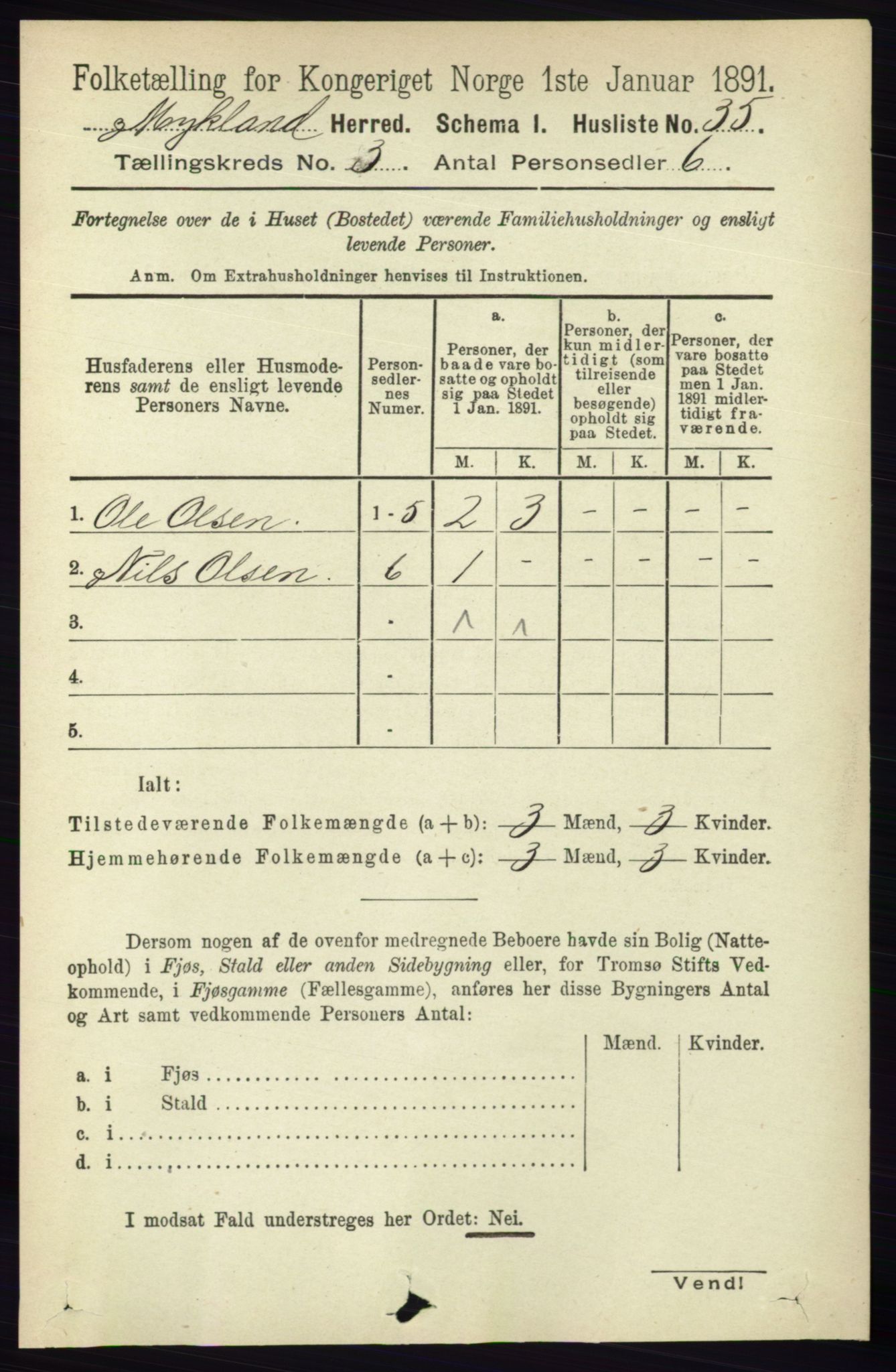 RA, 1891 census for 0932 Mykland, 1891, p. 561