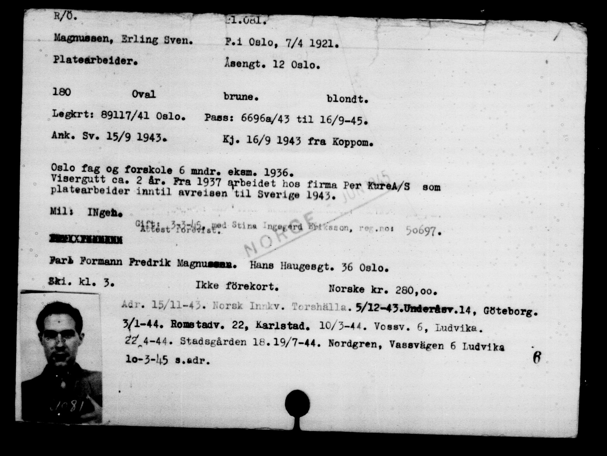 Utenriksstasjonene, Legasjonen i Stockholm, Flyktningkontoret, AV/RA-S-6753/V/Va/L0009: Kjesäterkartoteket, flyktninger med registreringsnr. 18502-22048, 1940-1945, p. 2080