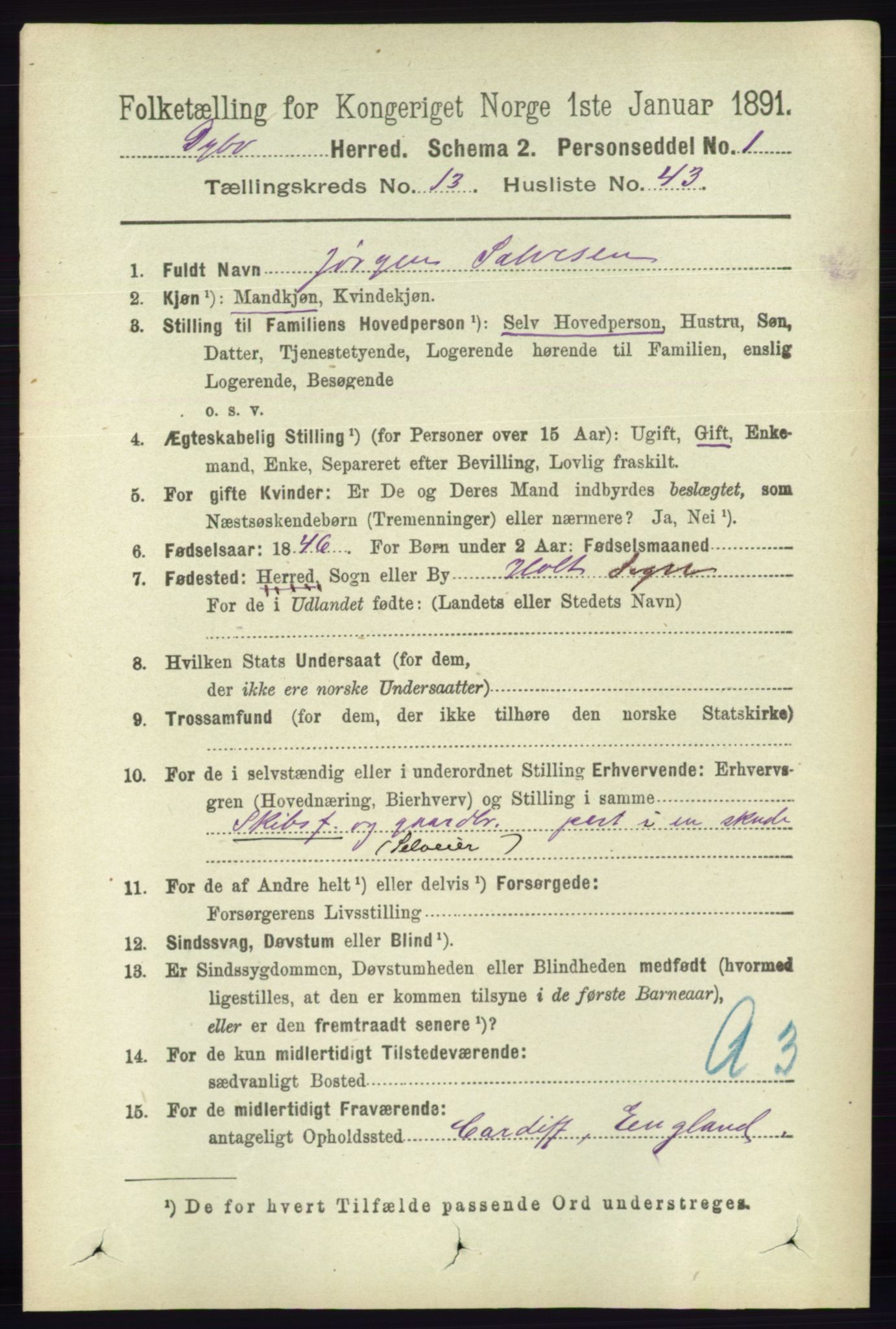 RA, 1891 census for 0915 Dypvåg, 1891, p. 5556