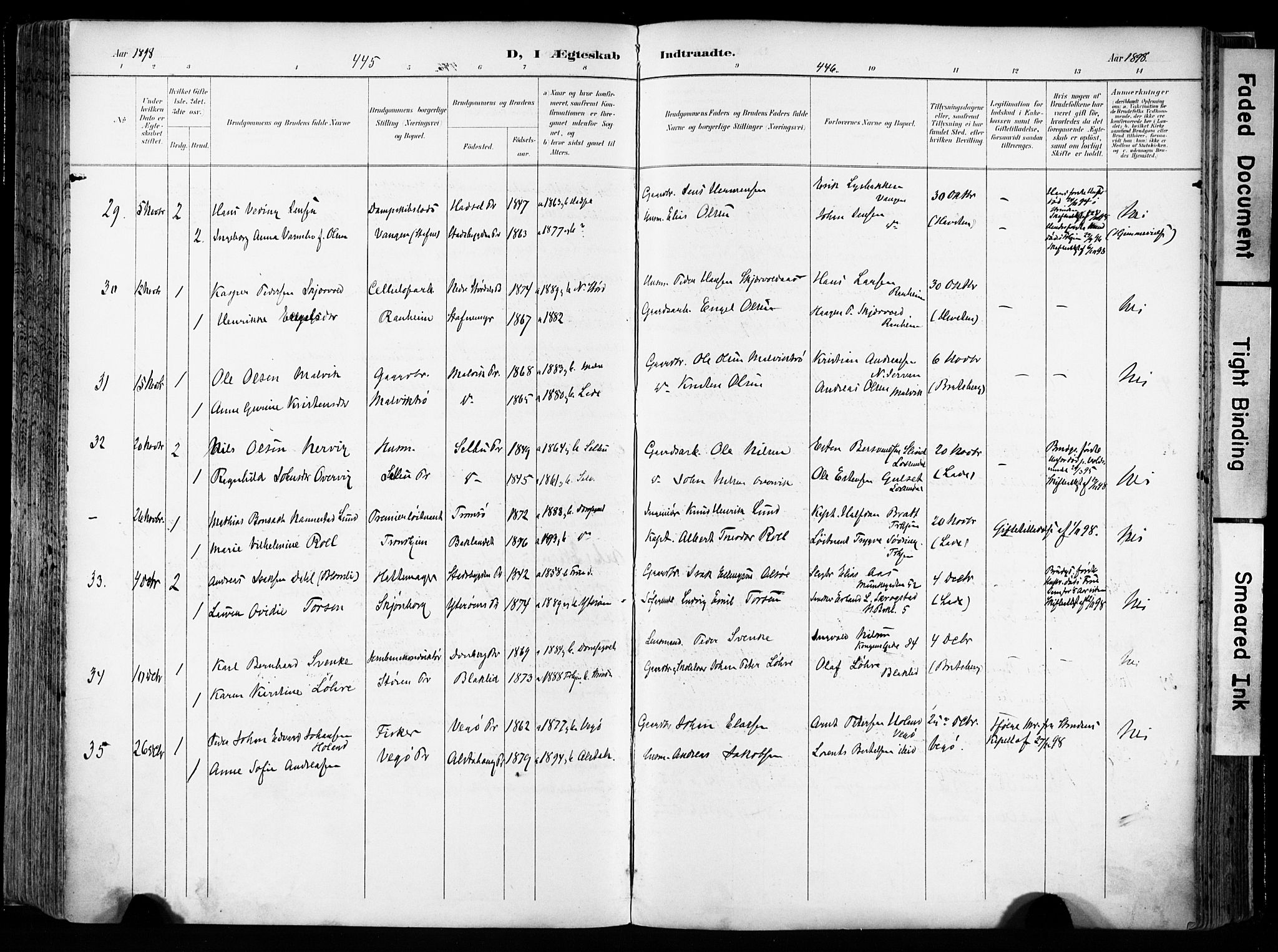 Ministerialprotokoller, klokkerbøker og fødselsregistre - Sør-Trøndelag, SAT/A-1456/606/L0301: Parish register (official) no. 606A16, 1894-1907, p. 445-446