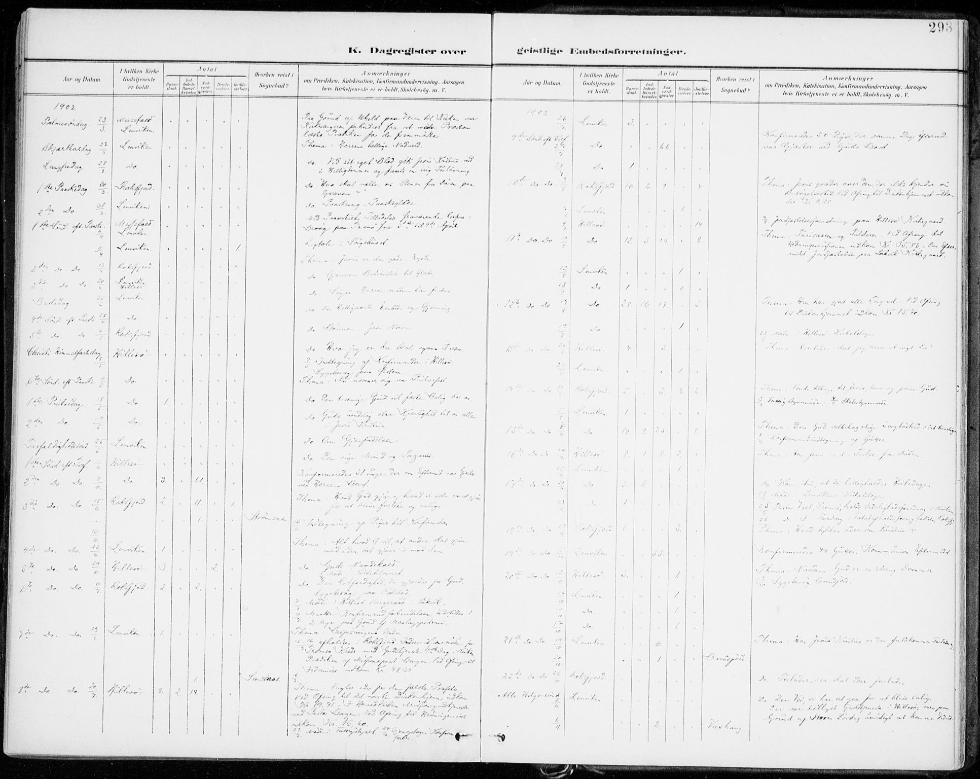 Lenvik sokneprestembete, AV/SATØ-S-1310/H/Ha/Haa/L0014kirke: Parish register (official) no. 14, 1899-1909, p. 293