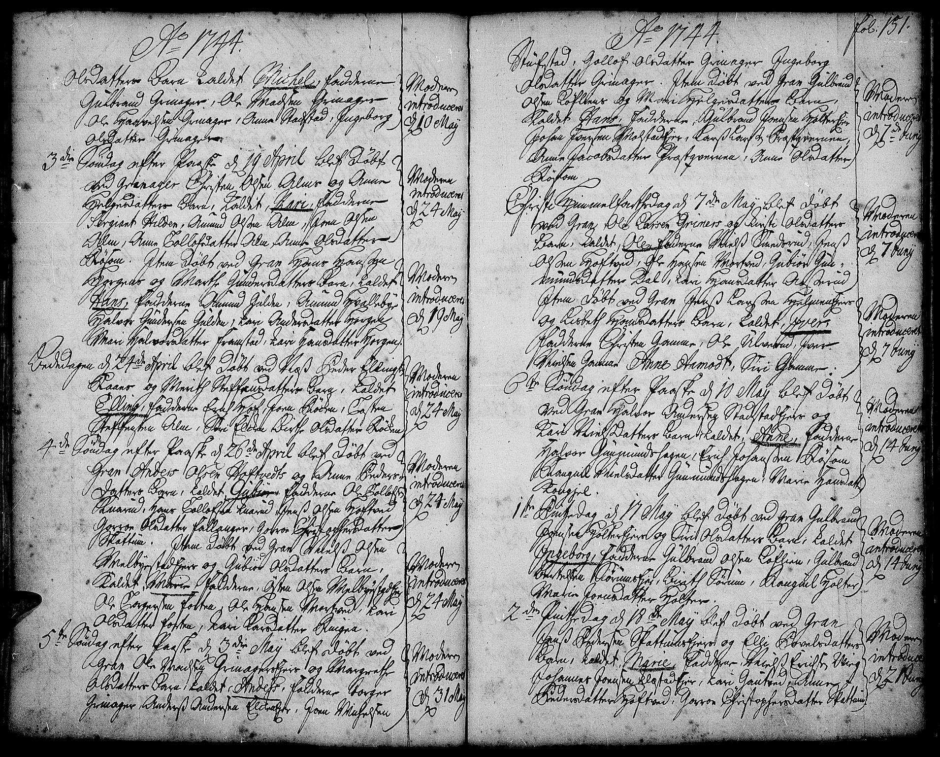 Gran prestekontor, AV/SAH-PREST-112/H/Ha/Haa/L0002: Parish register (official) no. 2, 1732-1744, p. 151
