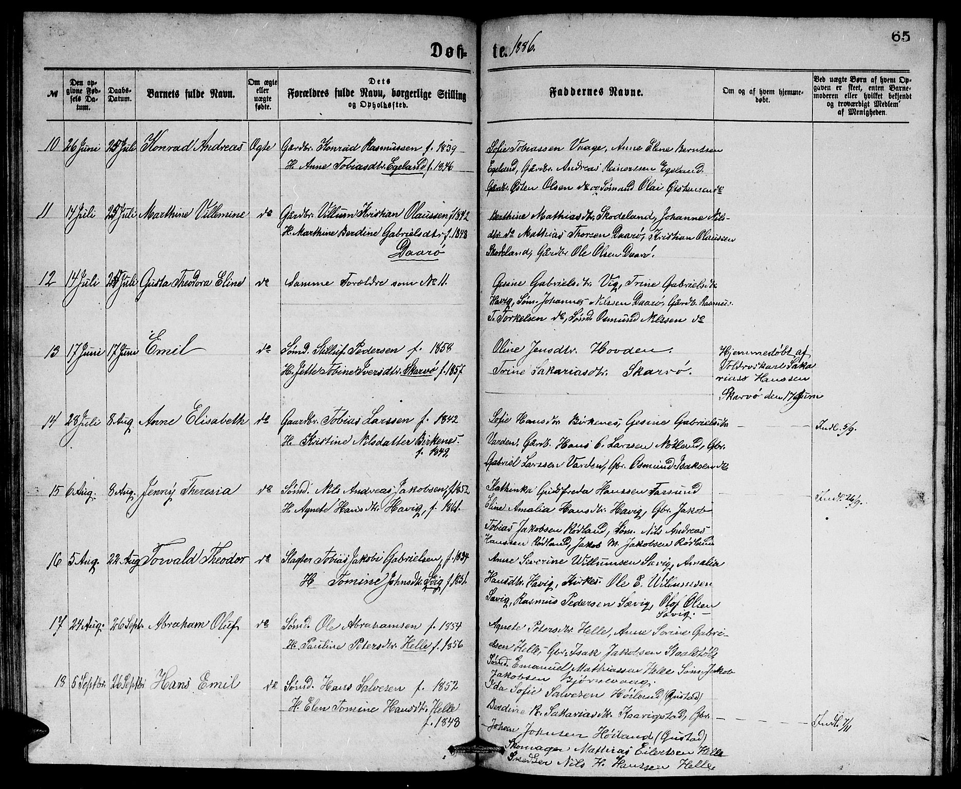 Herad sokneprestkontor, AV/SAK-1111-0018/F/Fb/Fbb/L0003: Parish register (copy) no. B 3, 1872-1889, p. 65