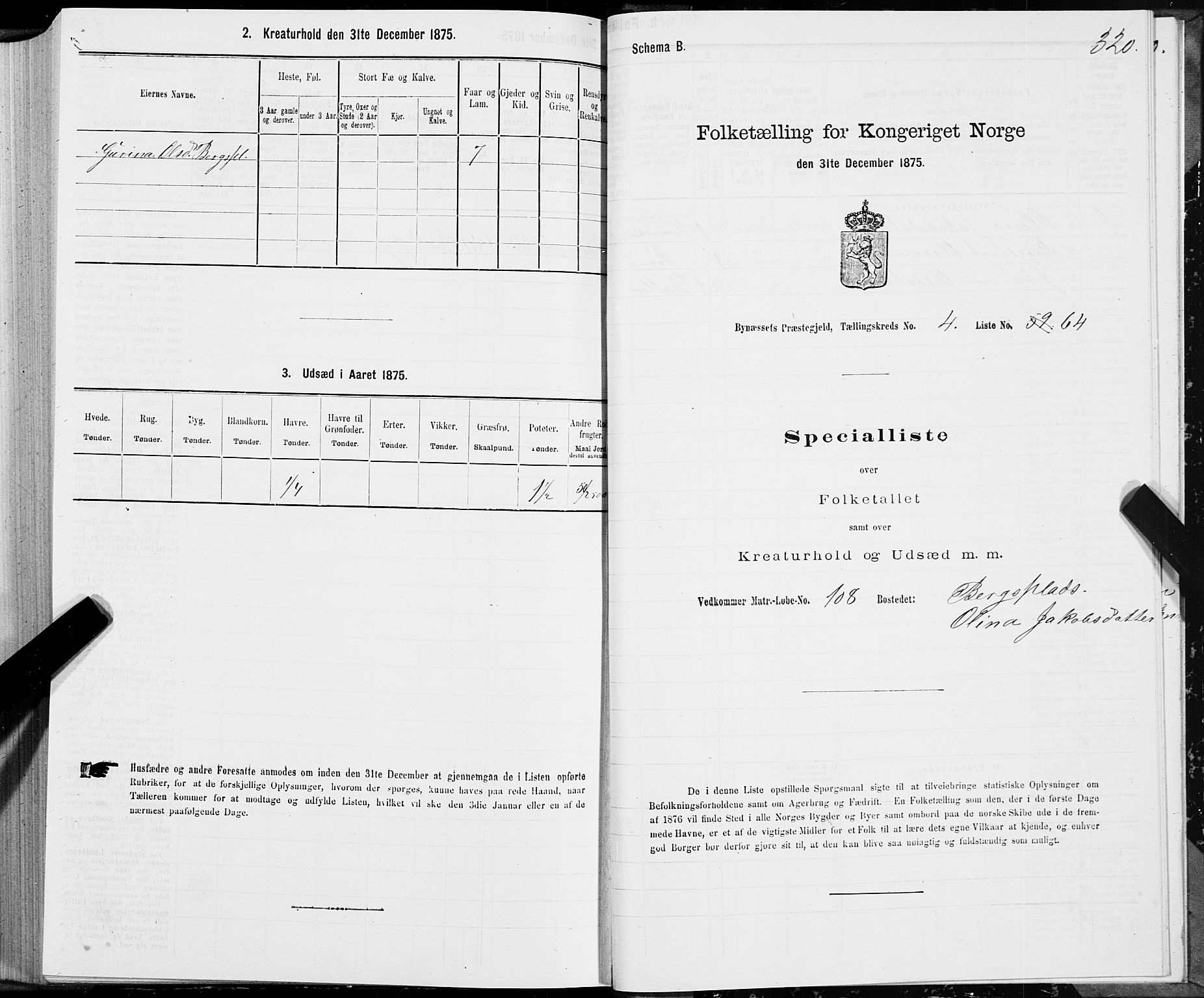 SAT, 1875 census for 1655P Byneset, 1875, p. 2320