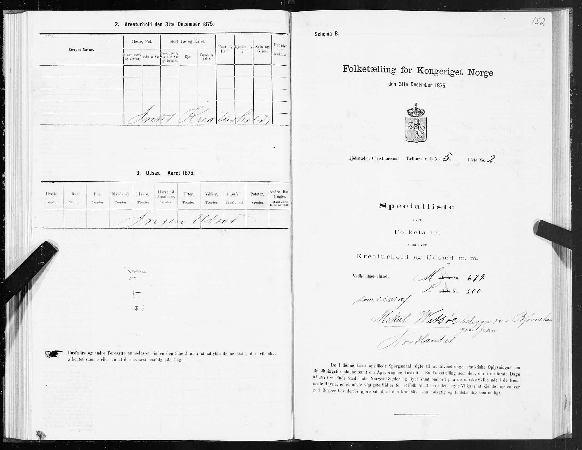 SAT, 1875 census for 1503B Kristiansund/Kristiansund, 1875, p. 4152