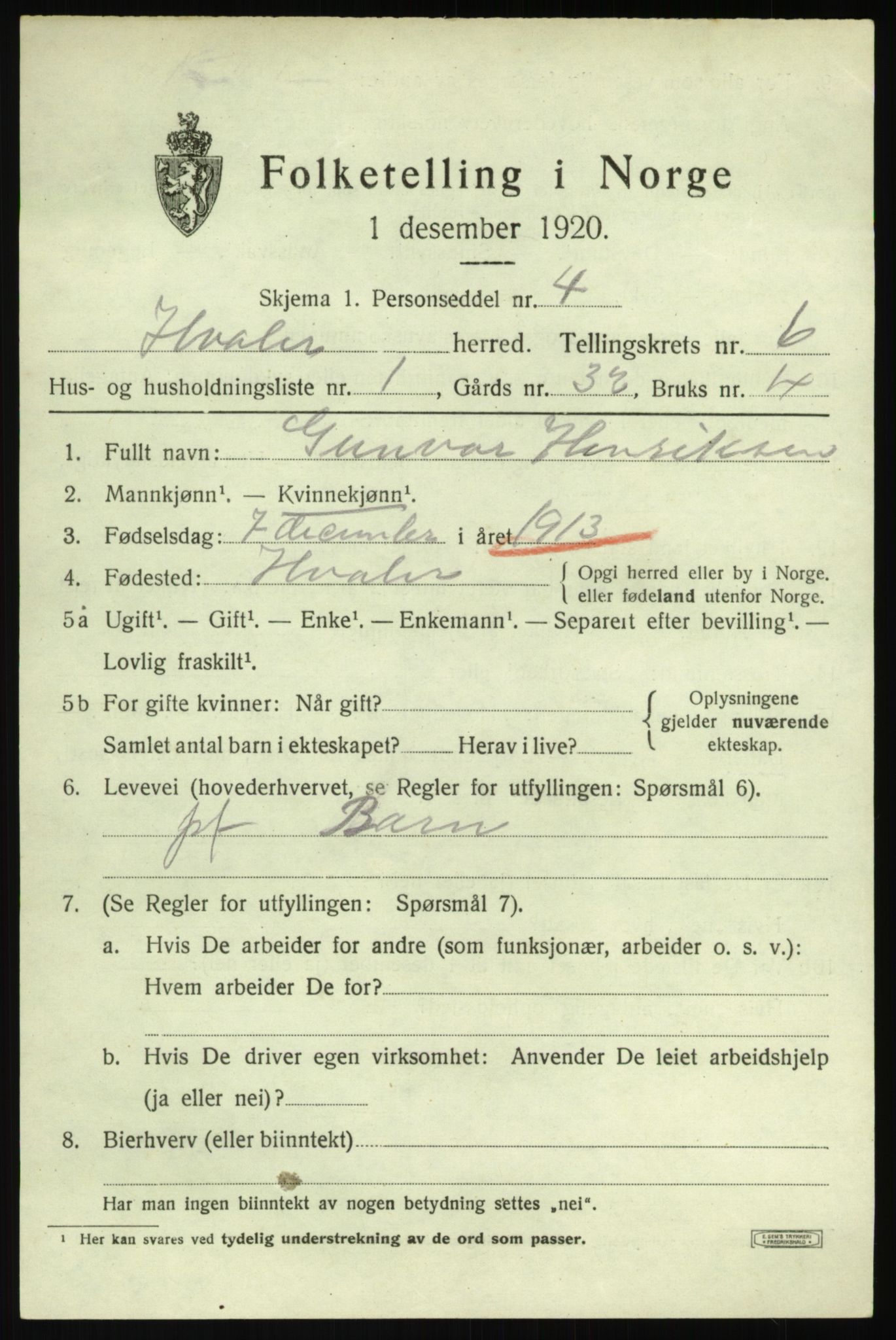 SAO, 1920 census for Hvaler, 1920, p. 5776