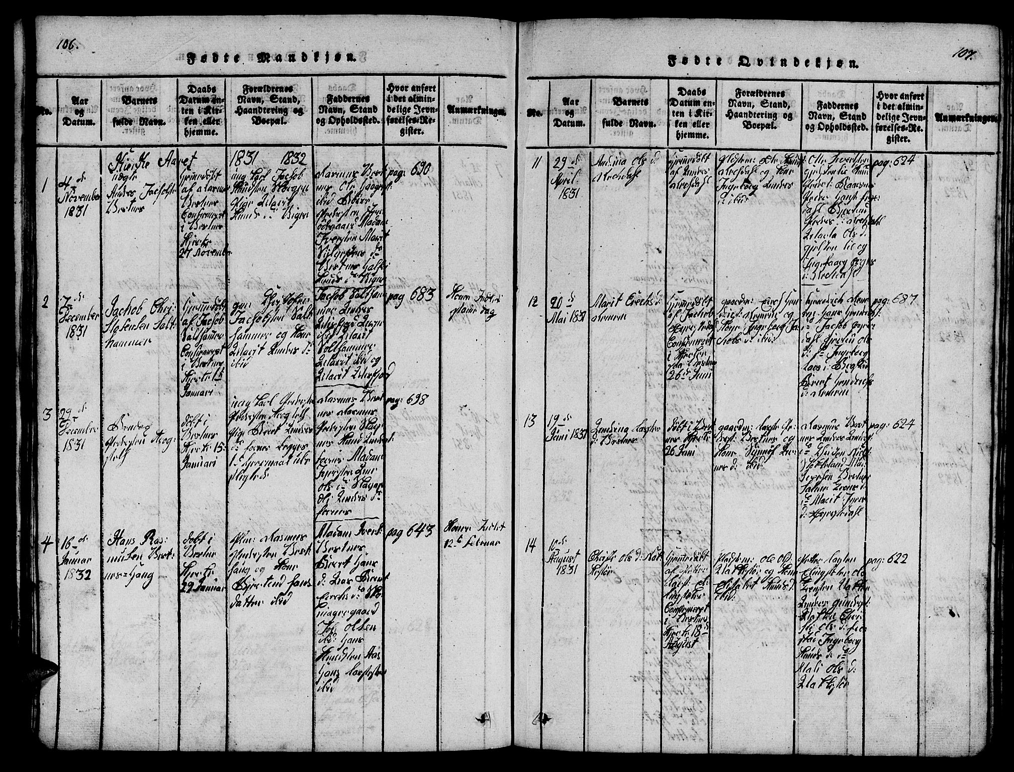 Ministerialprotokoller, klokkerbøker og fødselsregistre - Møre og Romsdal, AV/SAT-A-1454/539/L0535: Parish register (copy) no. 539C01, 1818-1842, p. 106-107