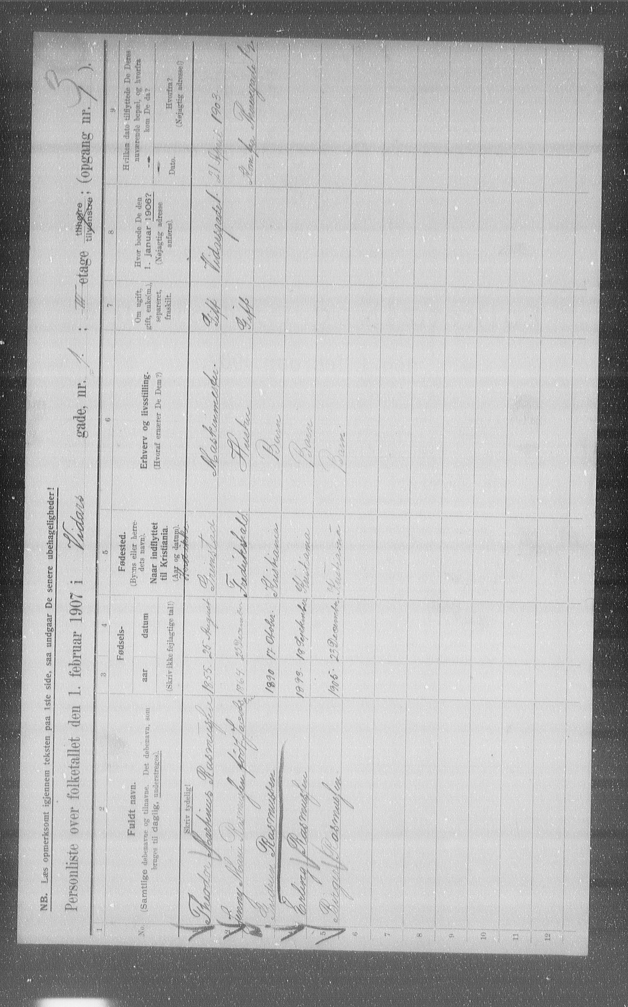 OBA, Municipal Census 1907 for Kristiania, 1907, p. 62857