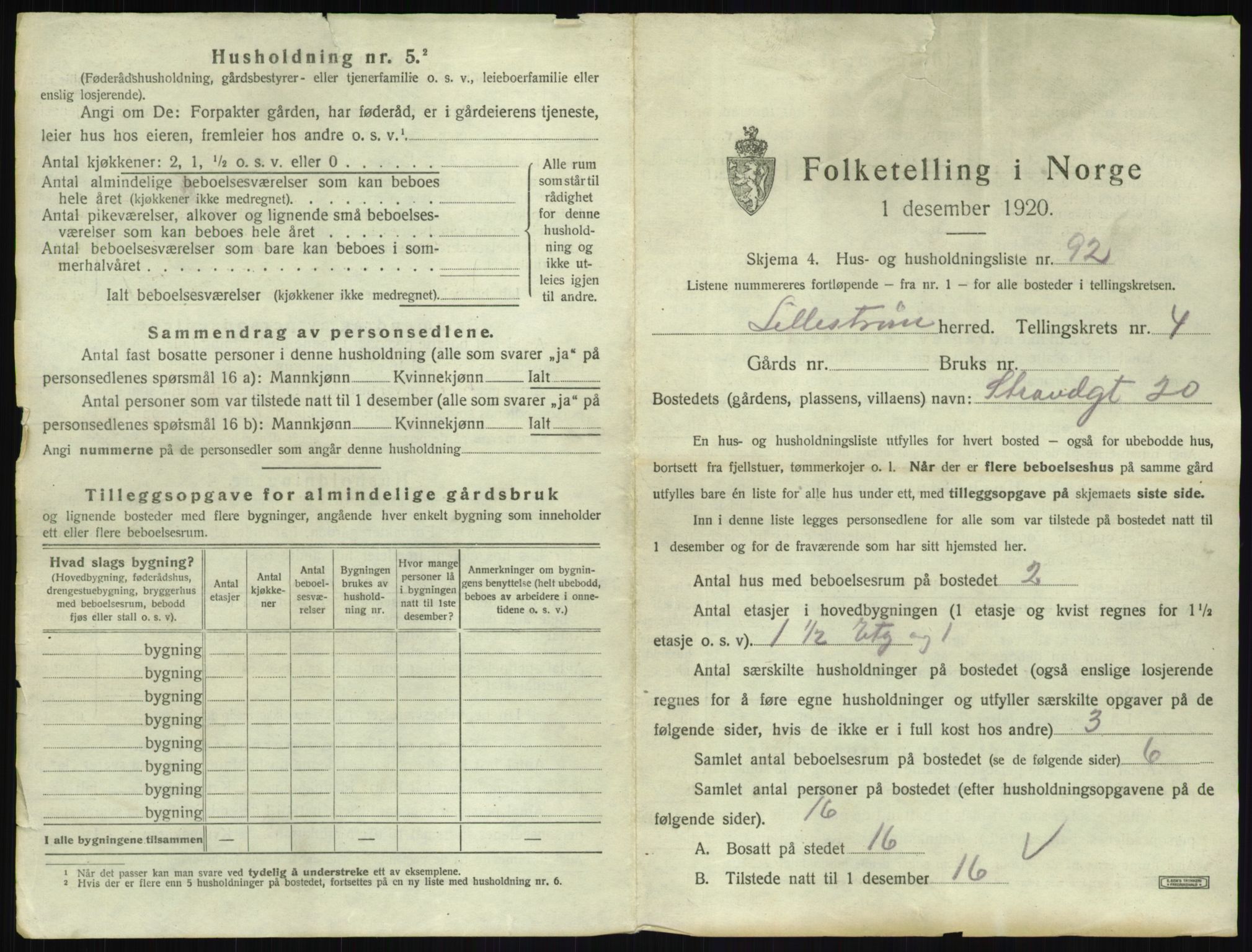 SAO, 1920 census for Lillestrøm, 1920, p. 1450