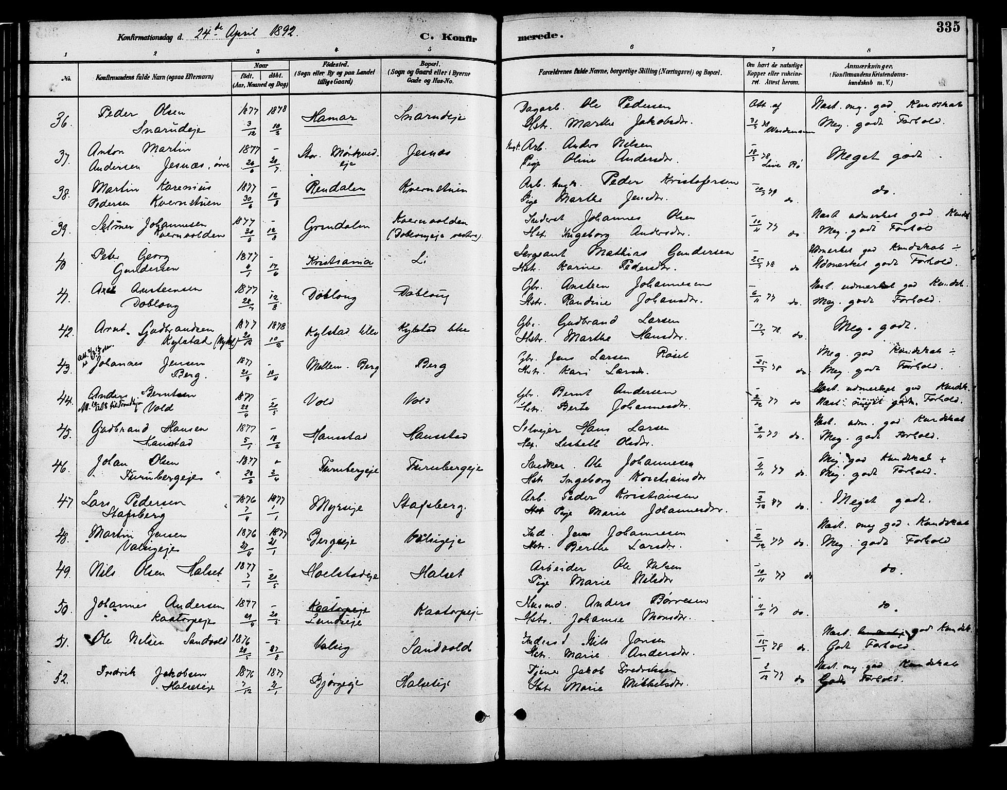 Vang prestekontor, Hedmark, SAH/PREST-008/H/Ha/Haa/L0018B: Parish register (official) no. 18B, 1880-1906, p. 335