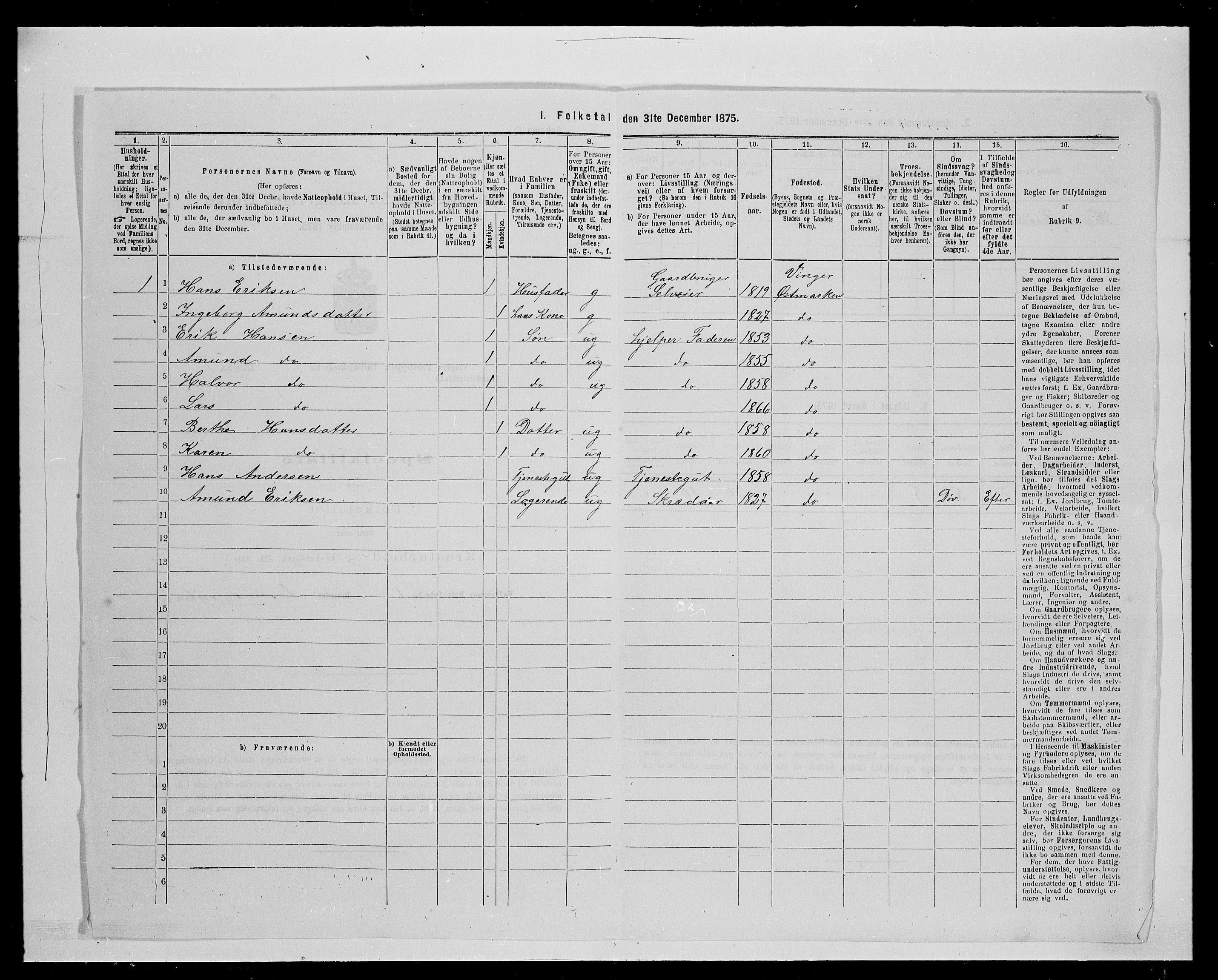 SAH, 1875 census for 0421L Vinger/Vinger og Austmarka, 1875, p. 1384