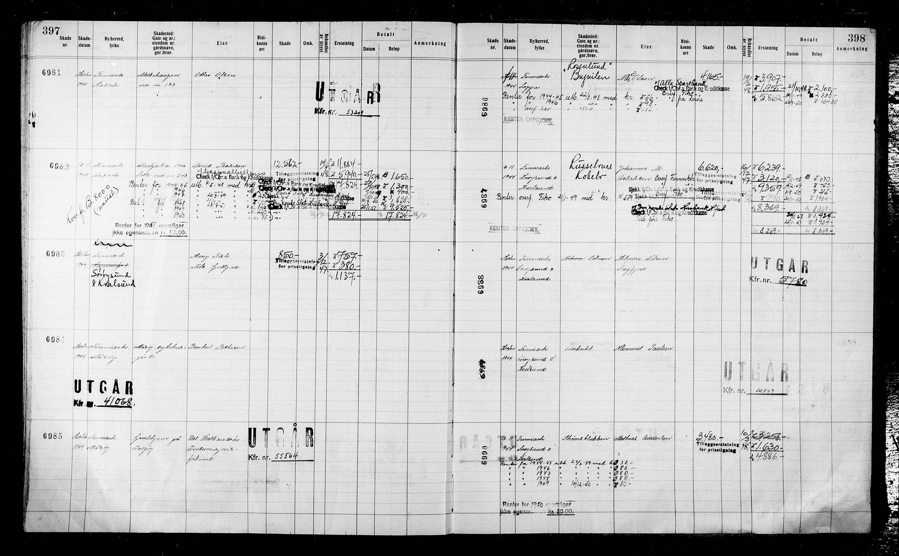 Krigsskadetrygdene for bygninger og løsøre, RA/S-1548/V/L0043: Bygning, ikke trygdet., 1940-1945, p. 397-398